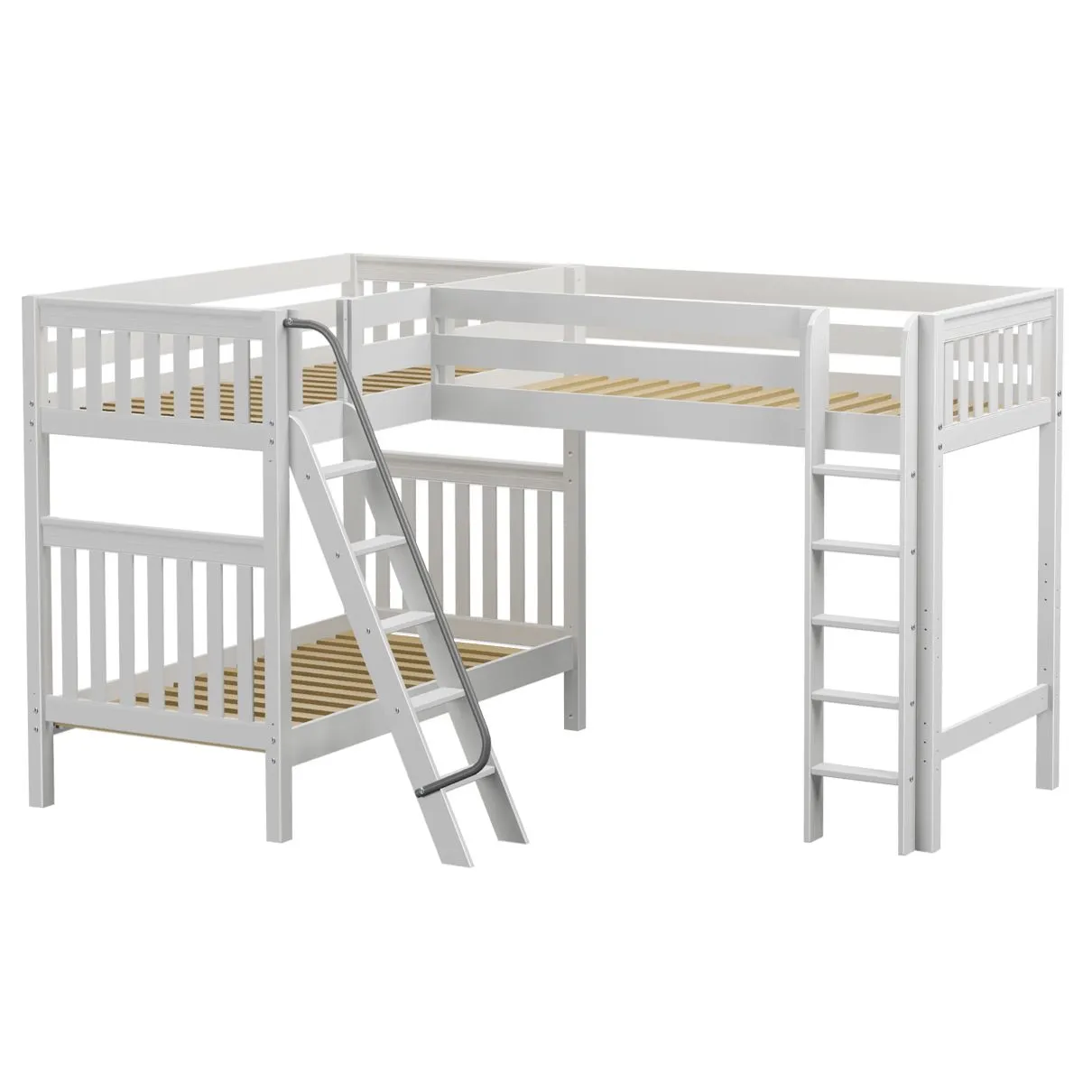 Twin High Corner Loft Bunk with Straight Ladder and Angled Ladder