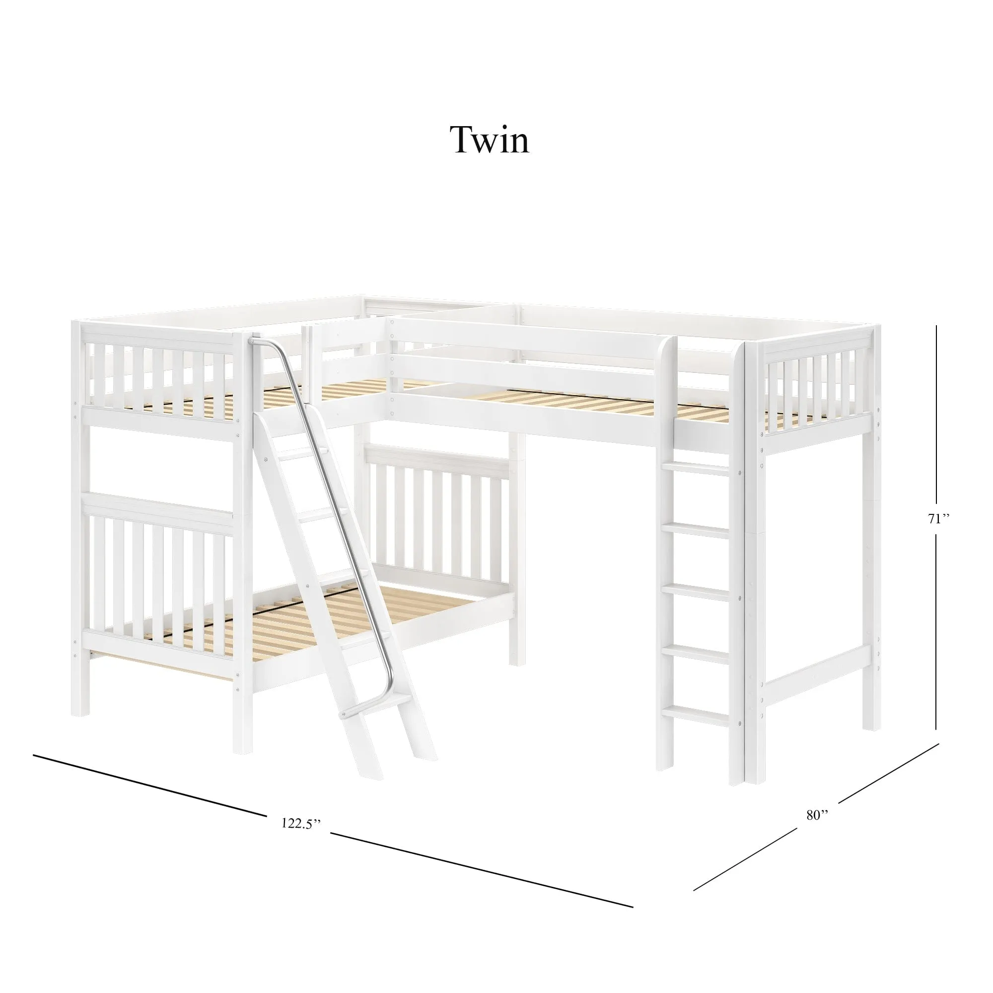 Twin High Corner Loft Bunk with Straight Ladder and Angled Ladder