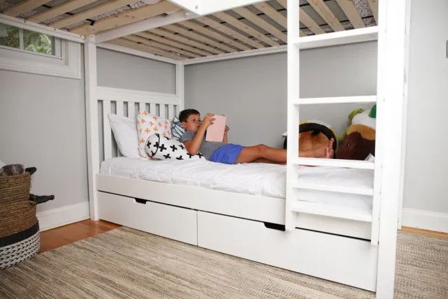 Twin High Corner Loft Bunk with Straight Ladder and Angled Ladder