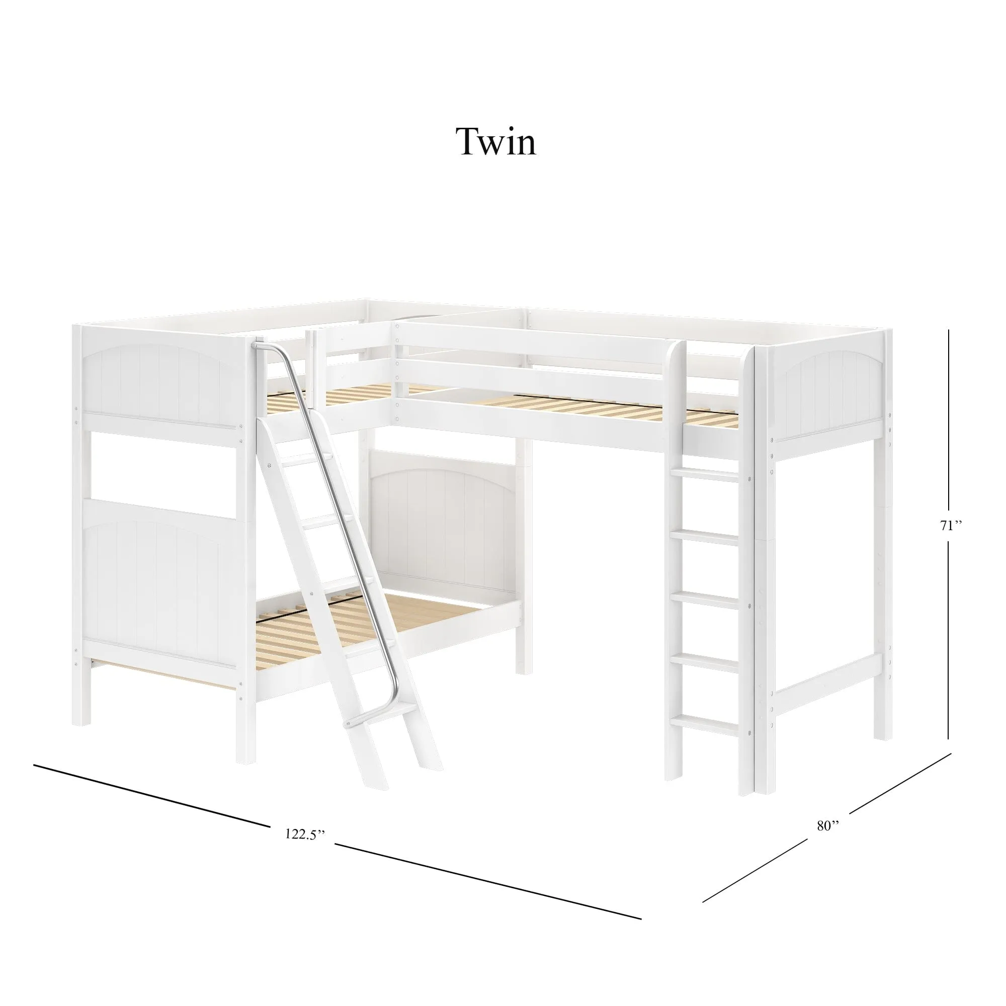 Twin High Corner Loft Bunk with Straight Ladder and Angled Ladder