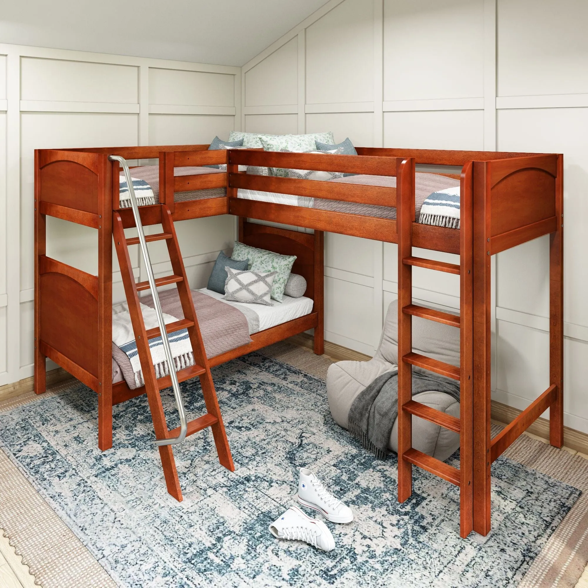 Twin High Corner Loft Bunk with Straight Ladder and Angled Ladder