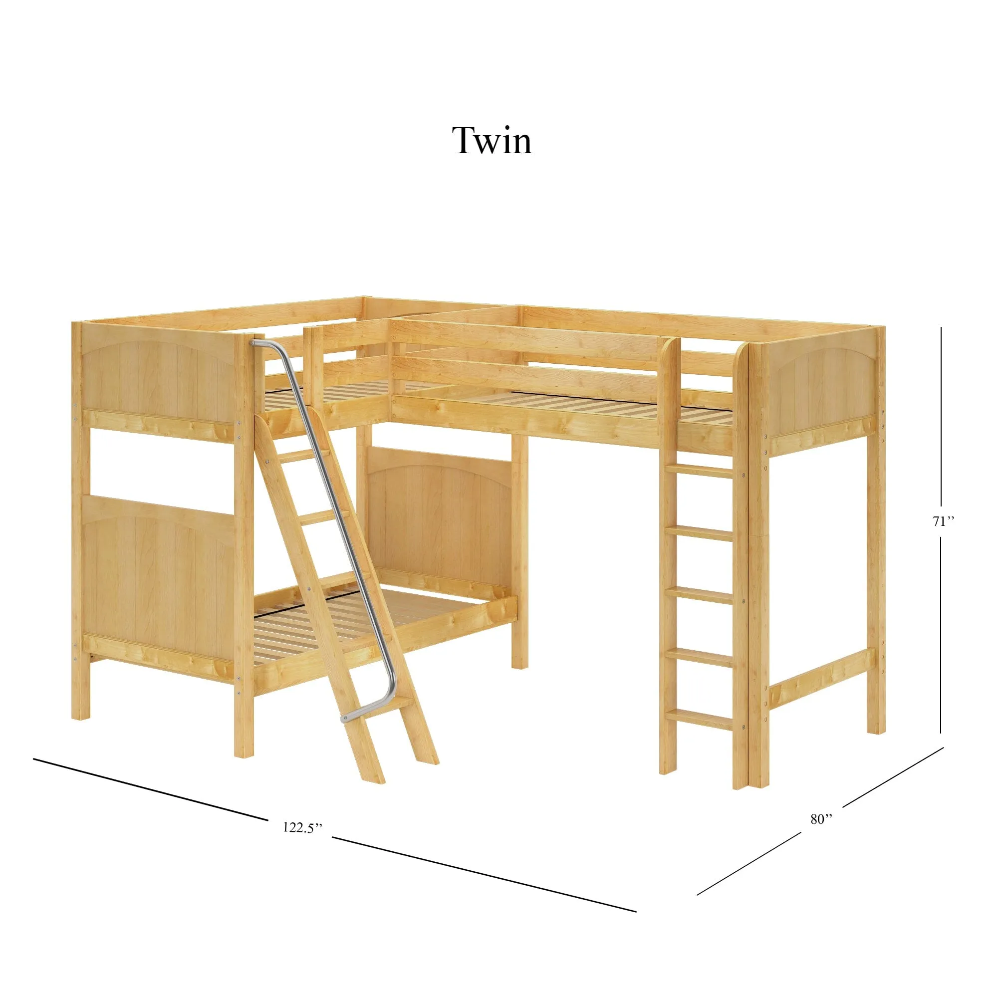 Twin High Corner Loft Bunk with Straight Ladder and Angled Ladder