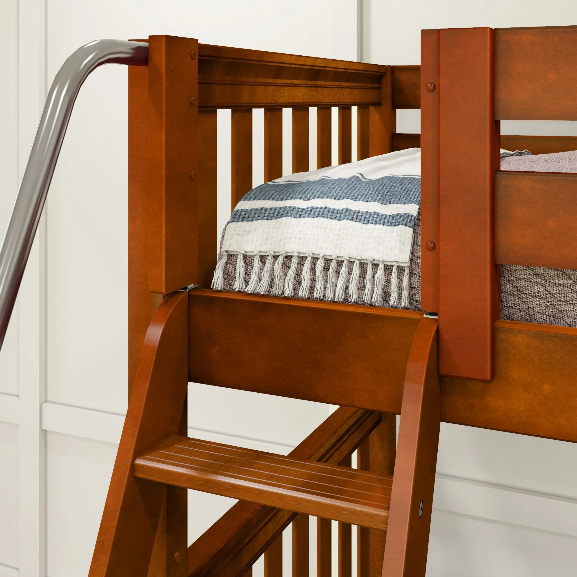 Twin High Corner Loft Bunk with Straight Ladder and Angled Ladder