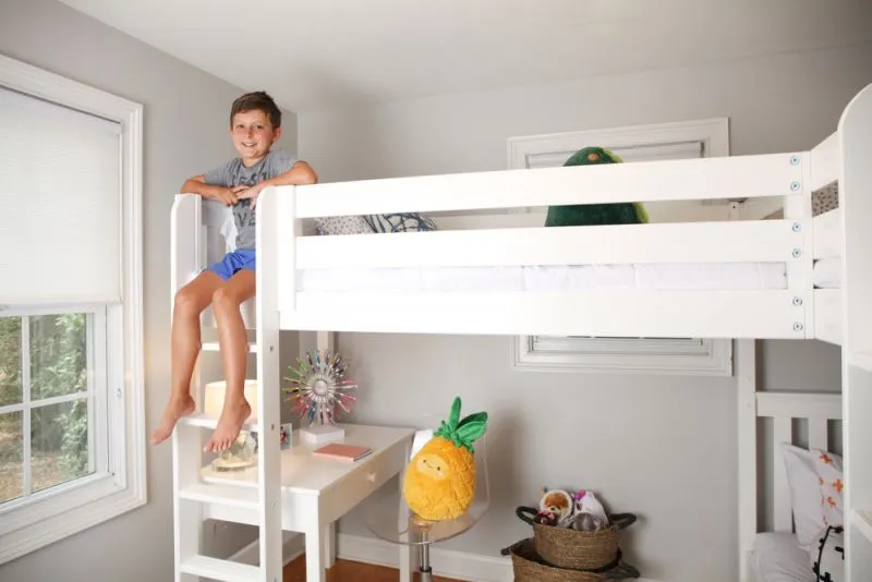 Twin High Corner Loft Bunk with Straight Ladder and Angled Ladder