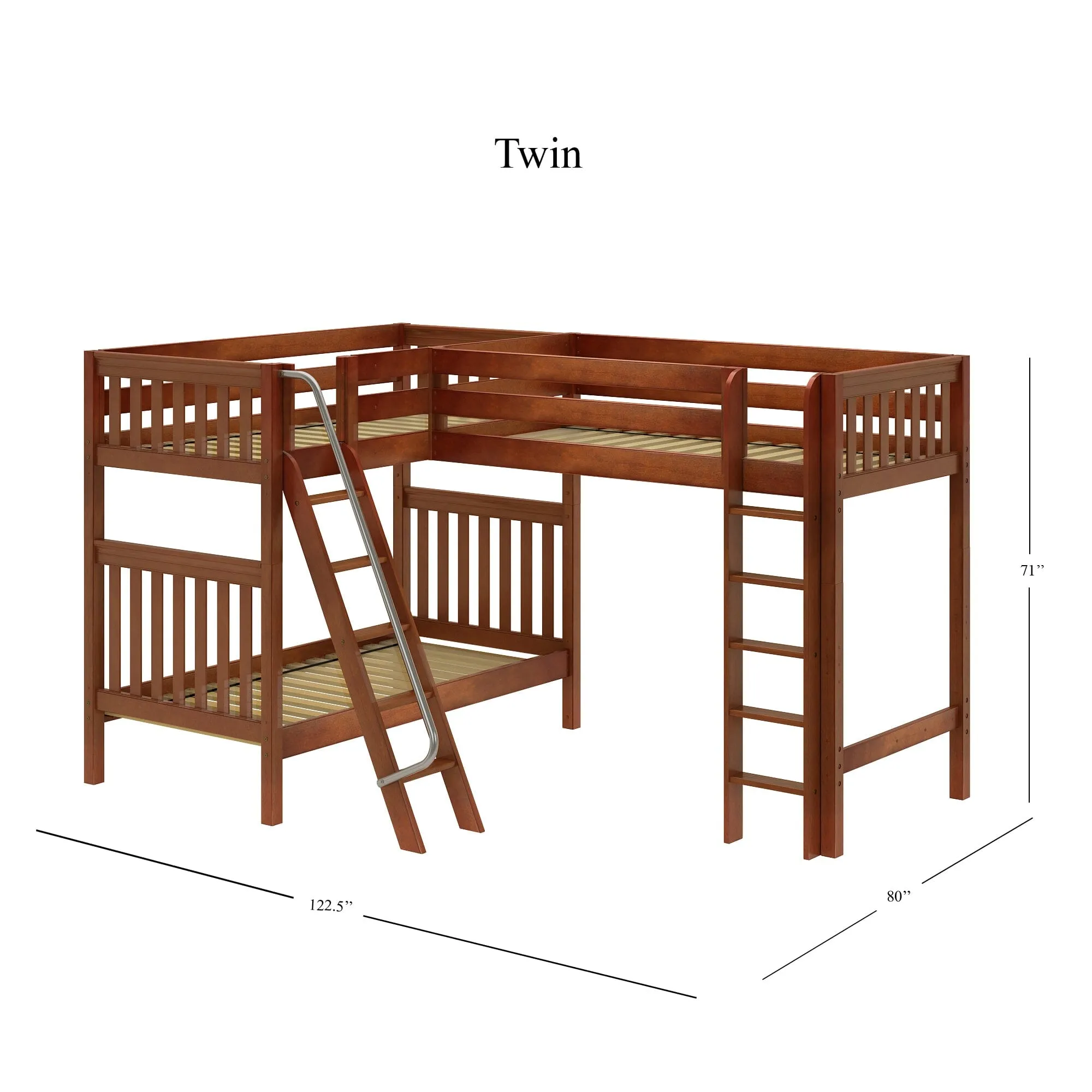 Twin High Corner Loft Bunk with Straight Ladder and Angled Ladder