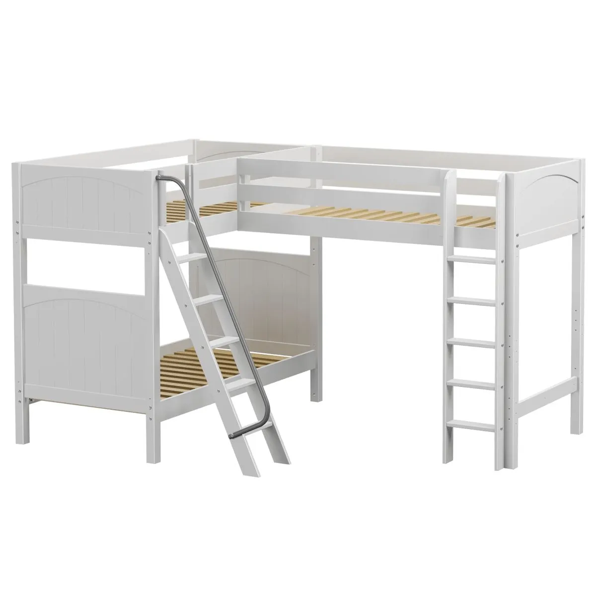 Twin High Corner Loft Bunk with Straight Ladder and Angled Ladder