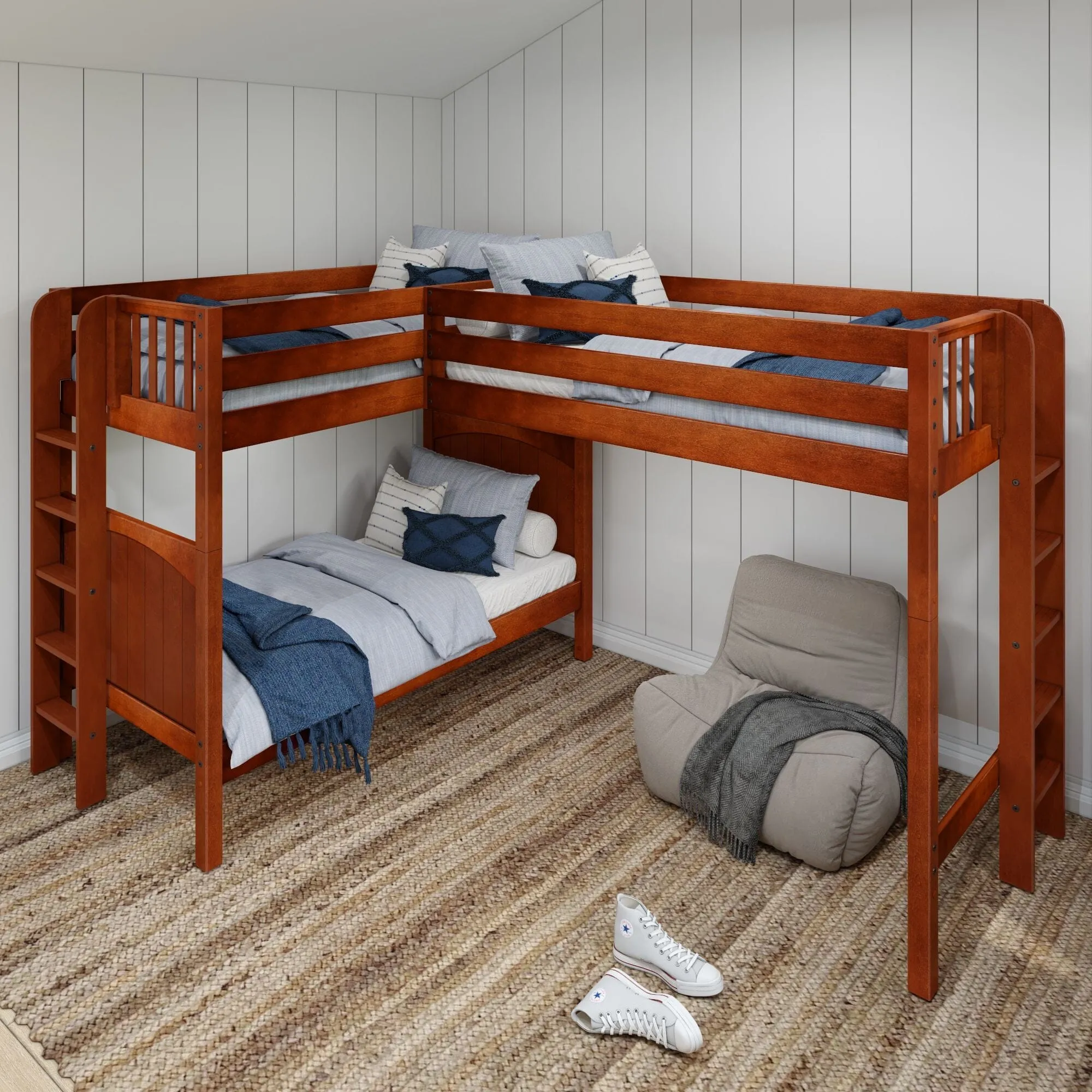 Twin High Corner Loft Bunk with Straight Ladders on Ends