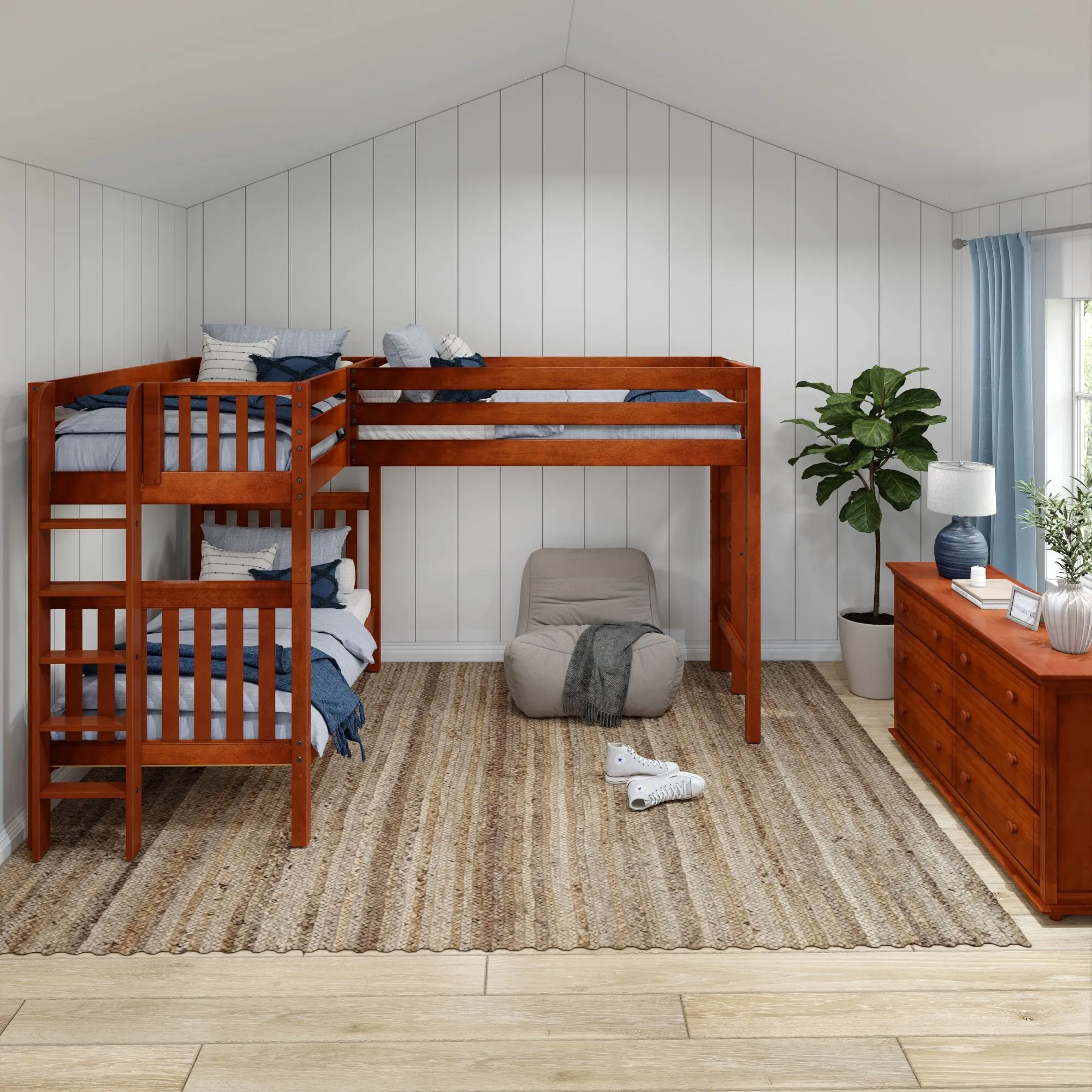 Twin High Corner Loft Bunk with Straight Ladders on Ends