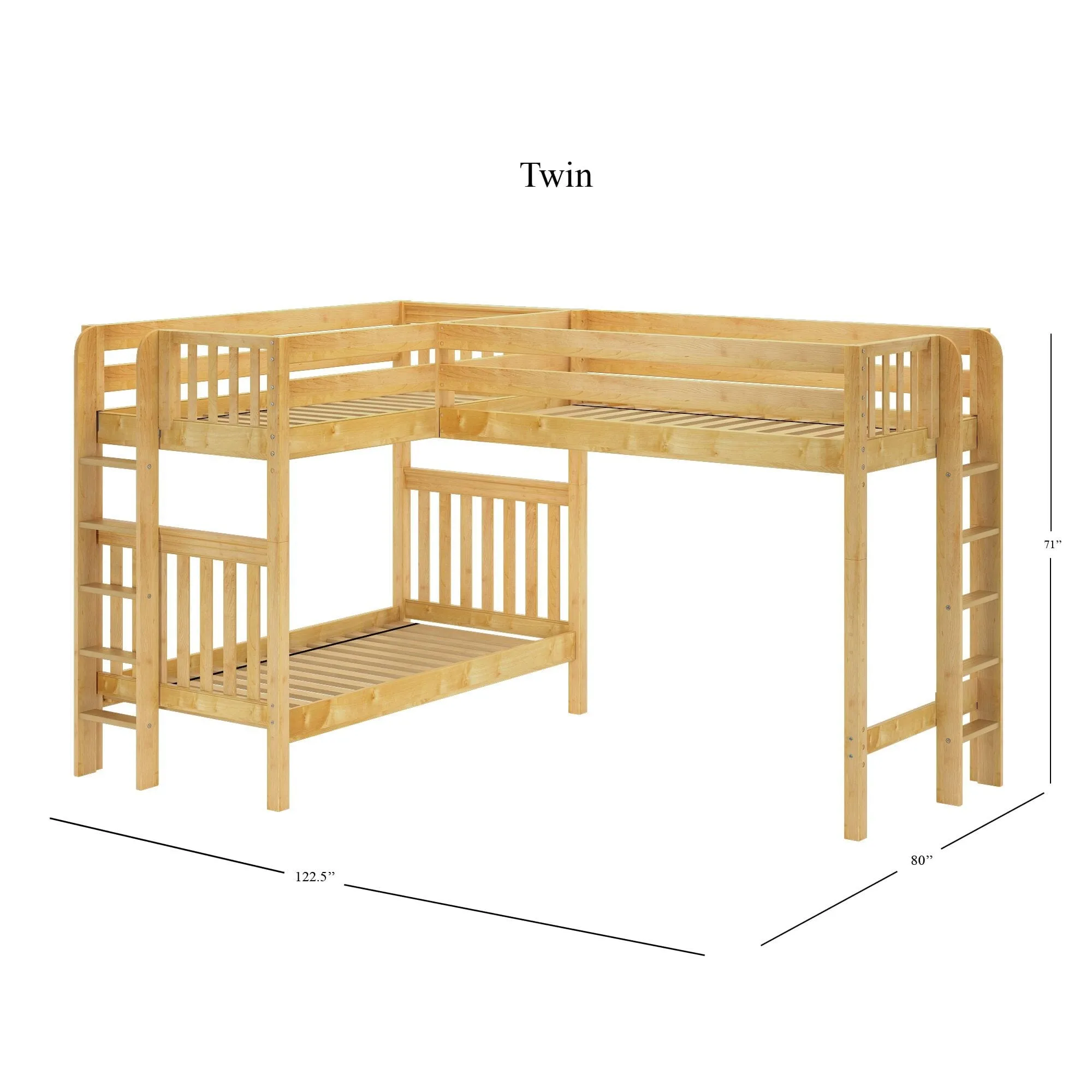 Twin High Corner Loft Bunk with Straight Ladders on Ends