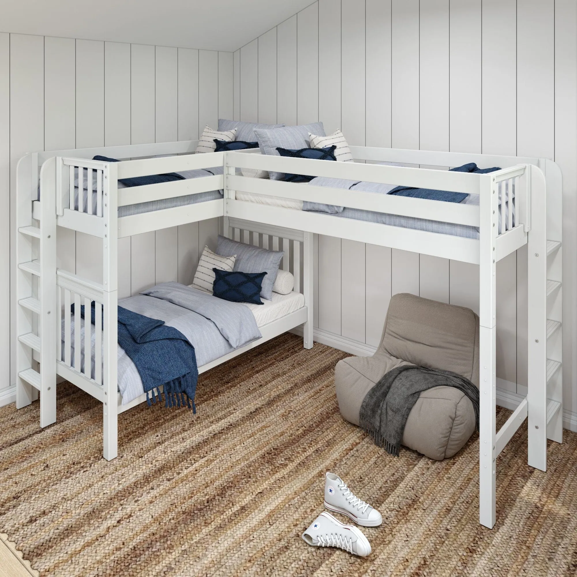 Twin High Corner Loft Bunk with Straight Ladders on Ends