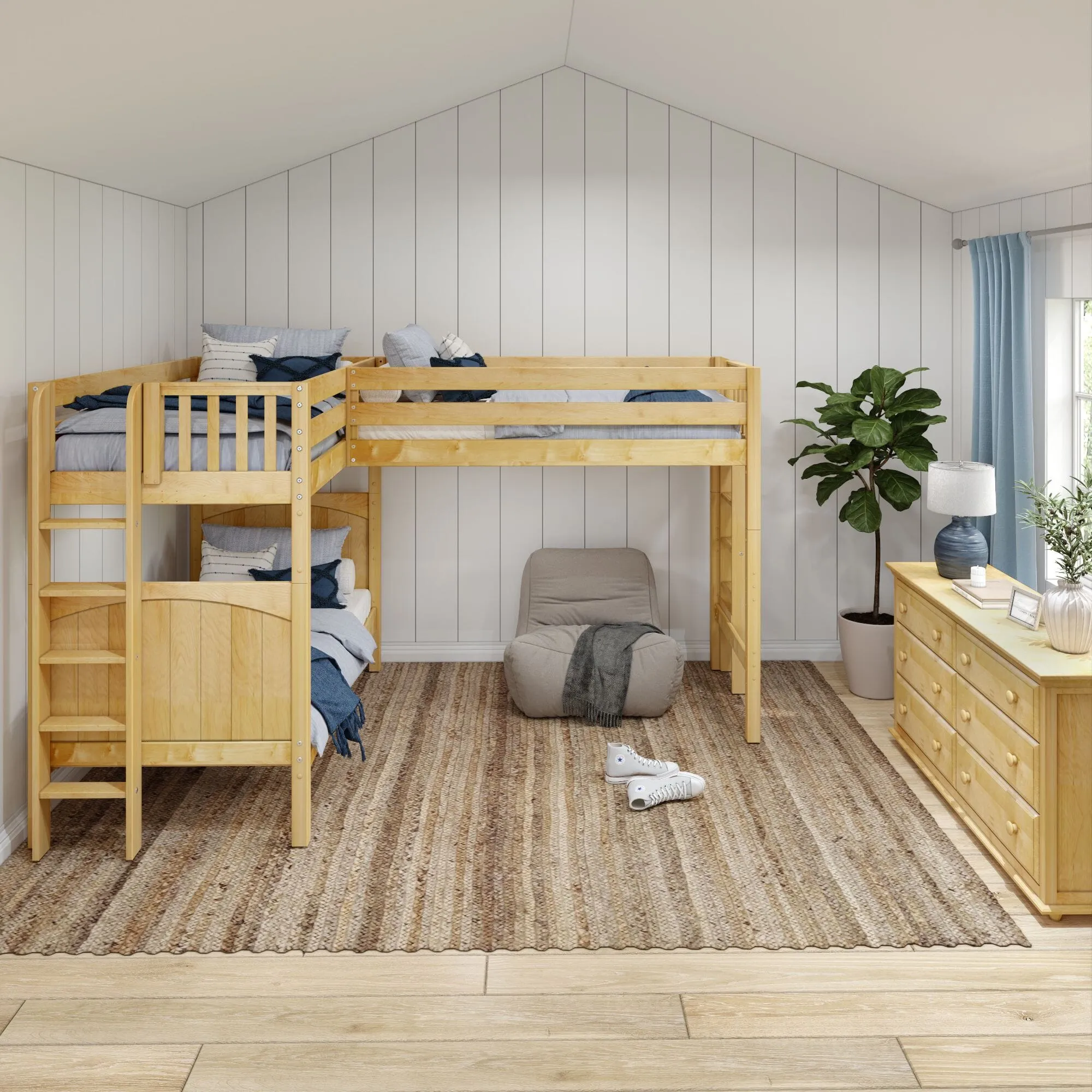 Twin High Corner Loft Bunk with Straight Ladders on Ends