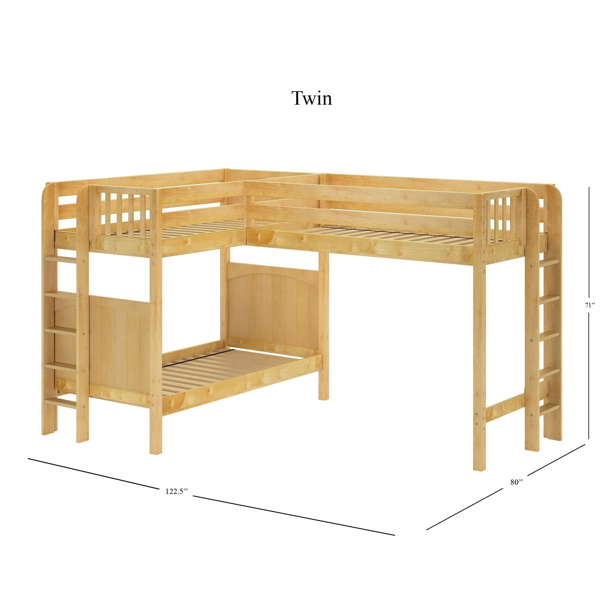 Twin High Corner Loft Bunk with Straight Ladders on Ends