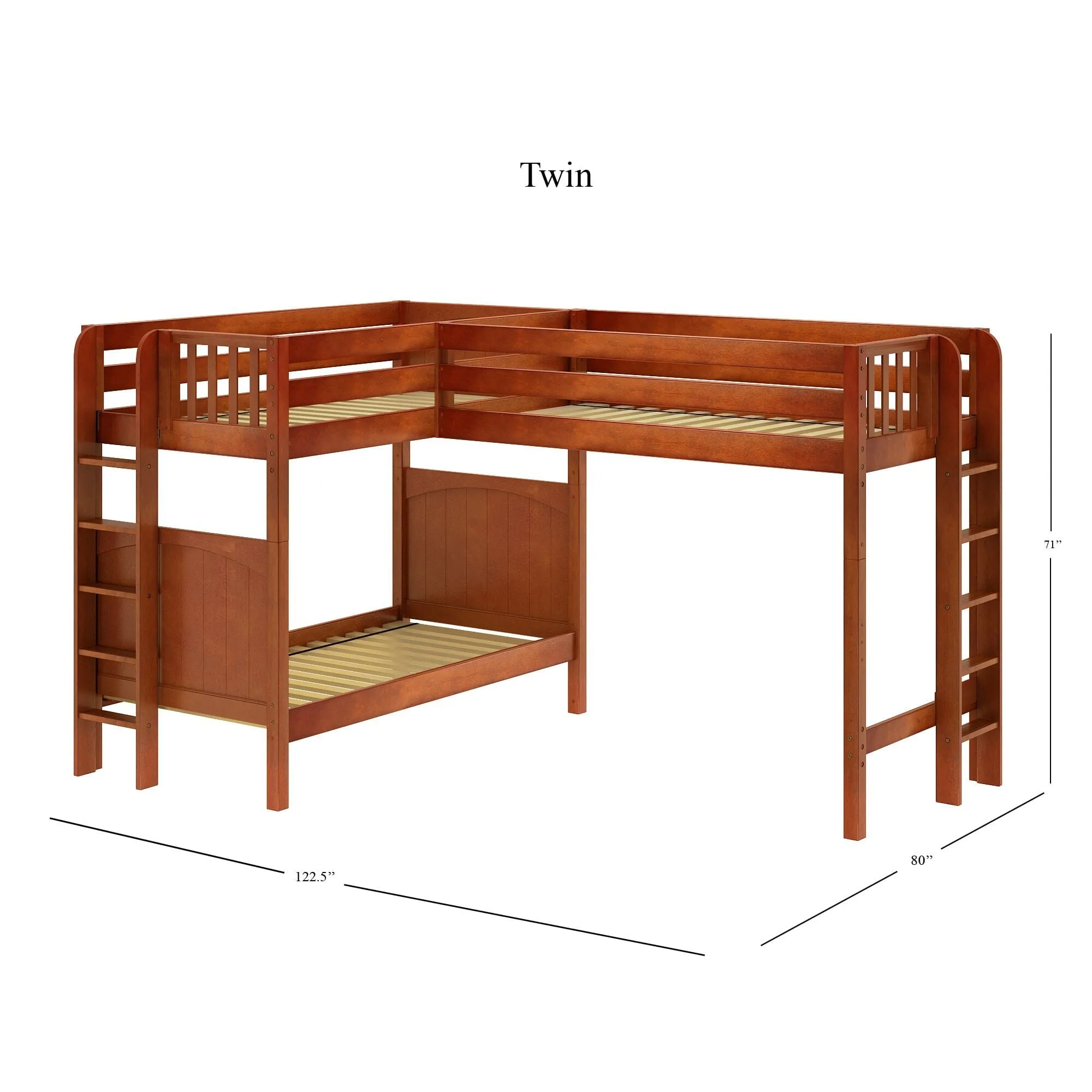 Twin High Corner Loft Bunk with Straight Ladders on Ends