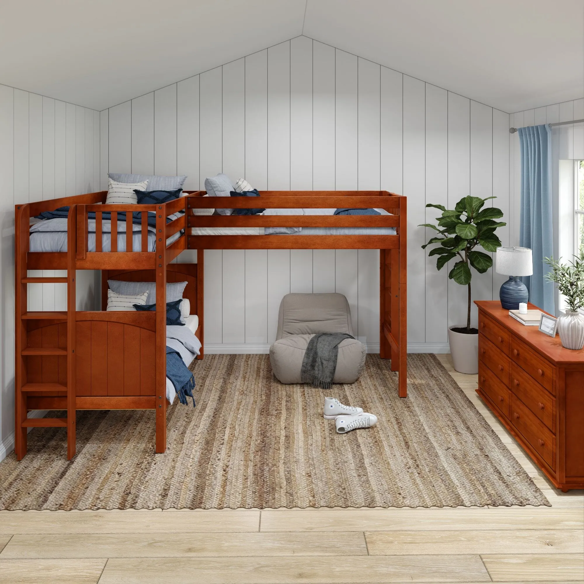 Twin High Corner Loft Bunk with Straight Ladders on Ends