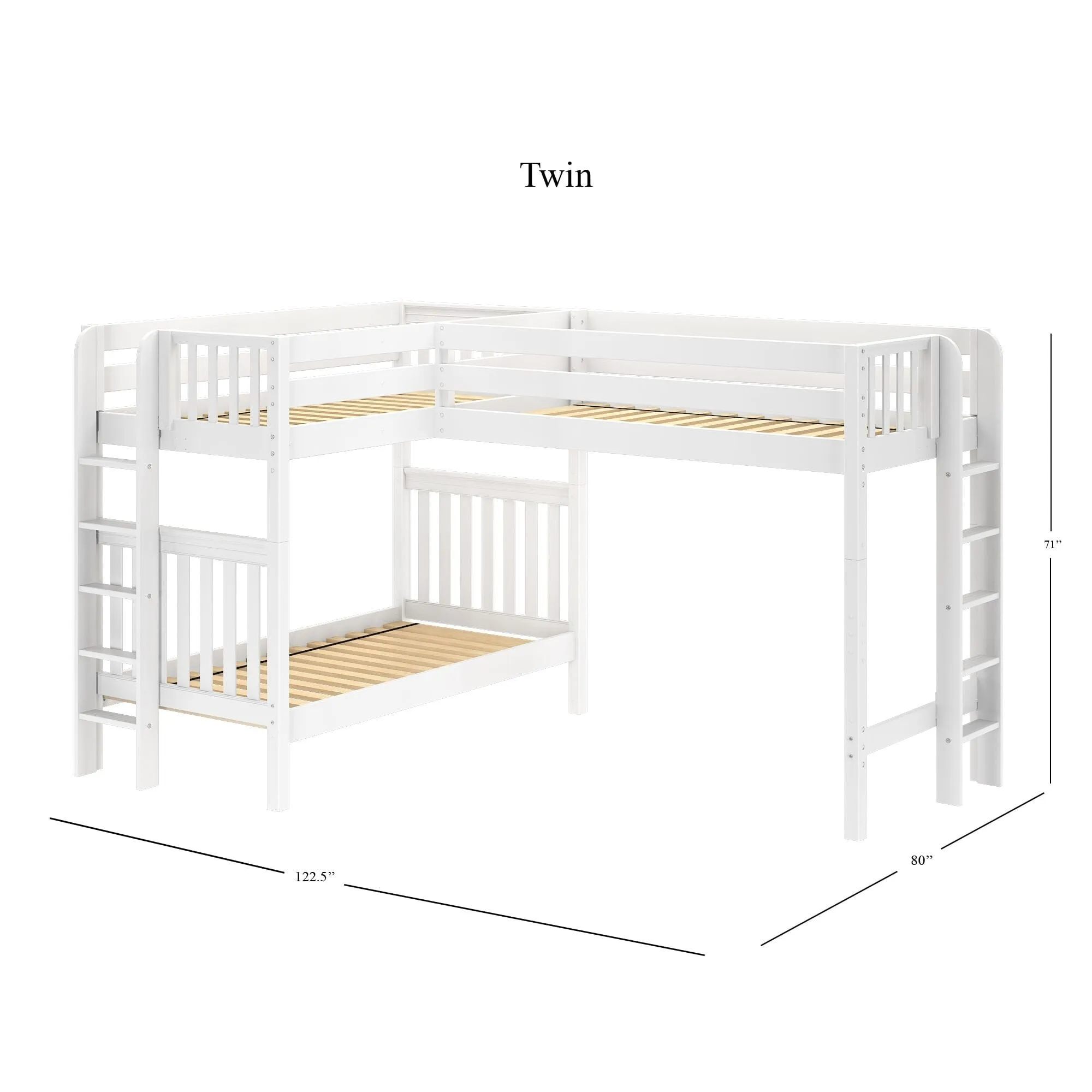 Twin High Corner Loft Bunk with Straight Ladders on Ends
