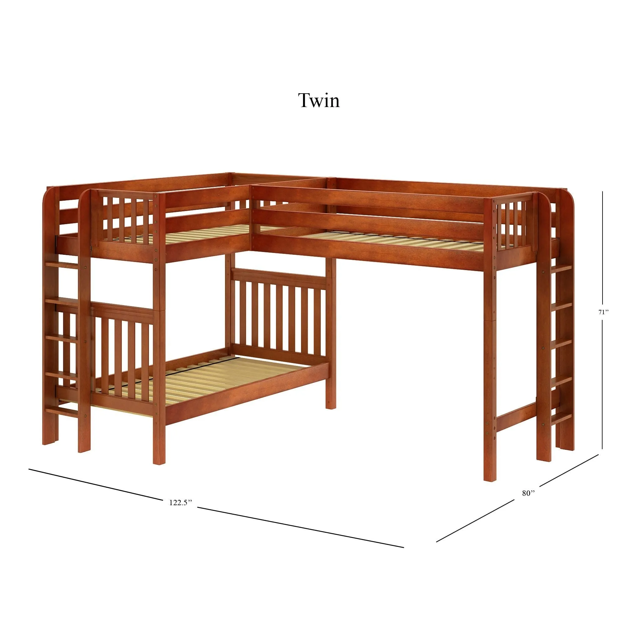 Twin High Corner Loft Bunk with Straight Ladders on Ends