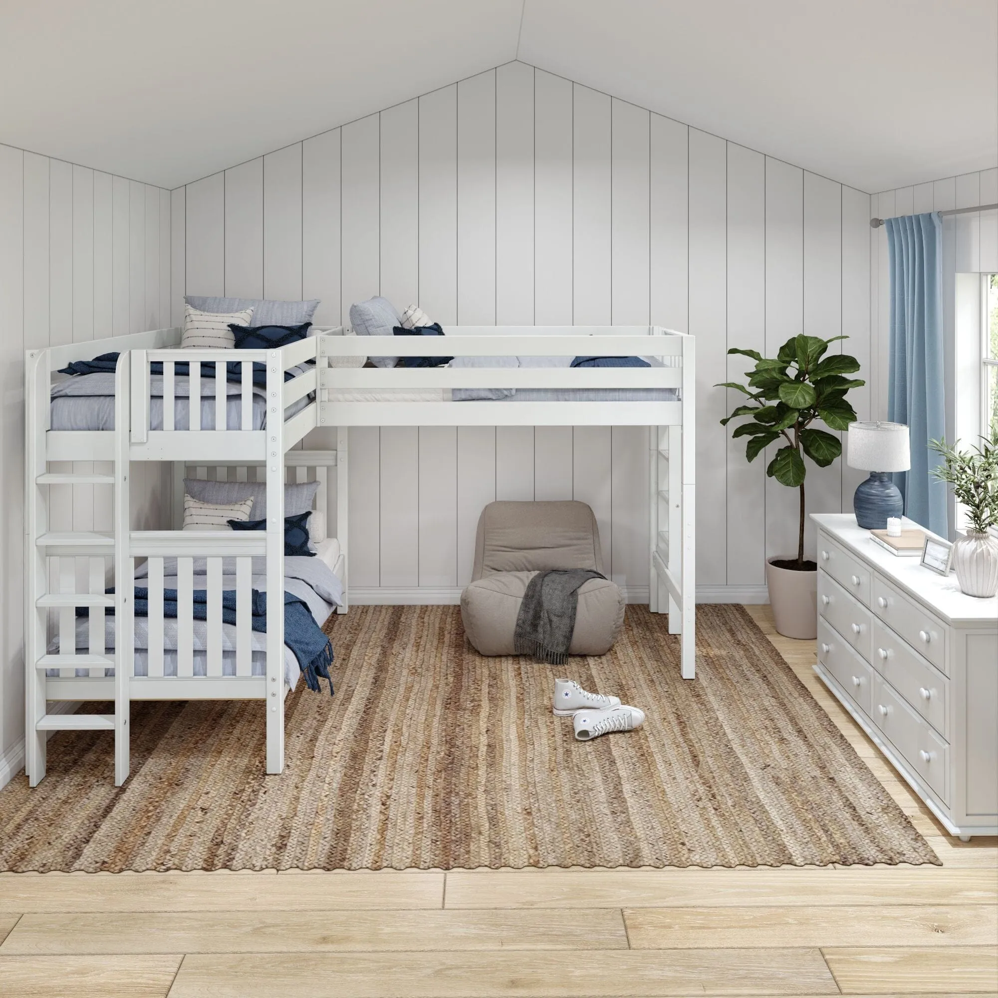 Twin High Corner Loft Bunk with Straight Ladders on Ends
