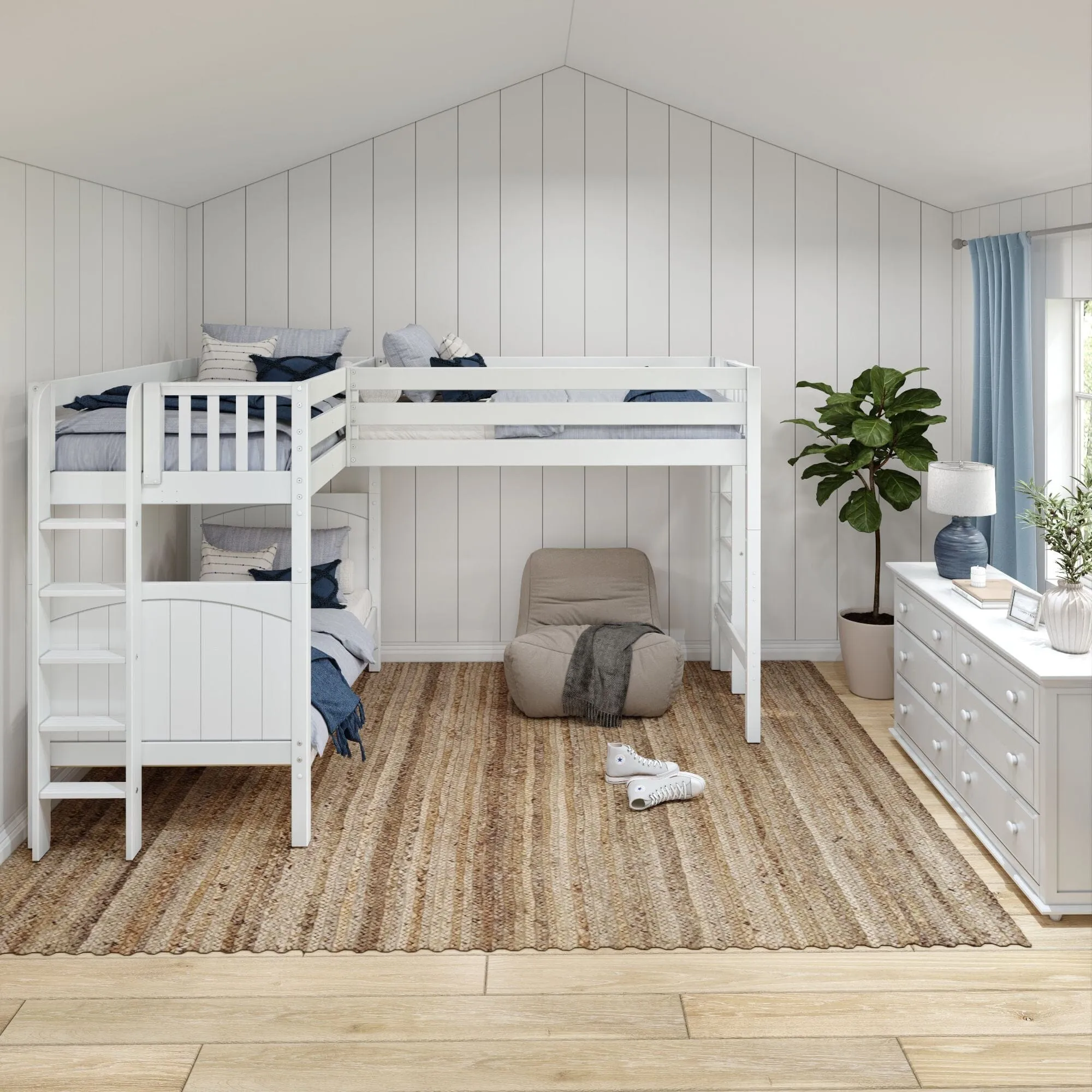 Twin High Corner Loft Bunk with Straight Ladders on Ends