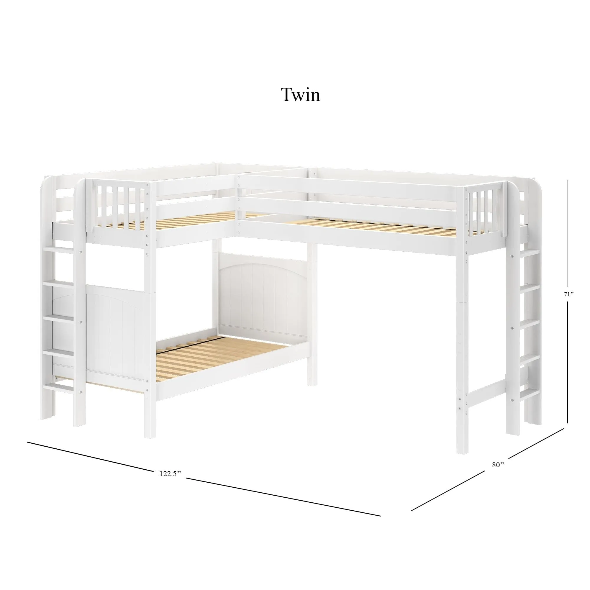 Twin High Corner Loft Bunk with Straight Ladders on Ends