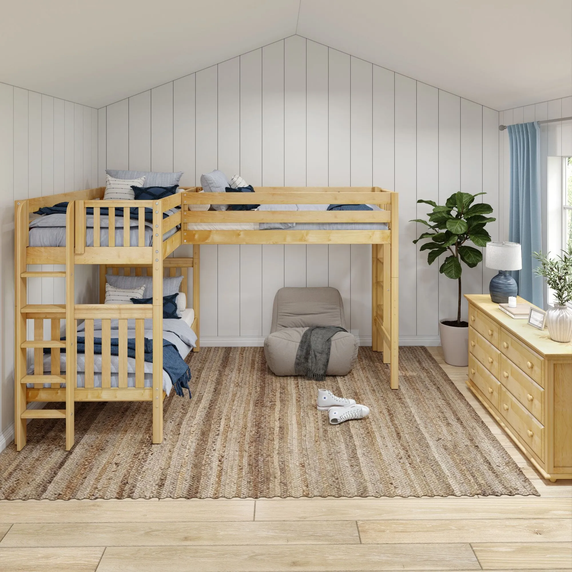 Twin High Corner Loft Bunk with Straight Ladders on Ends