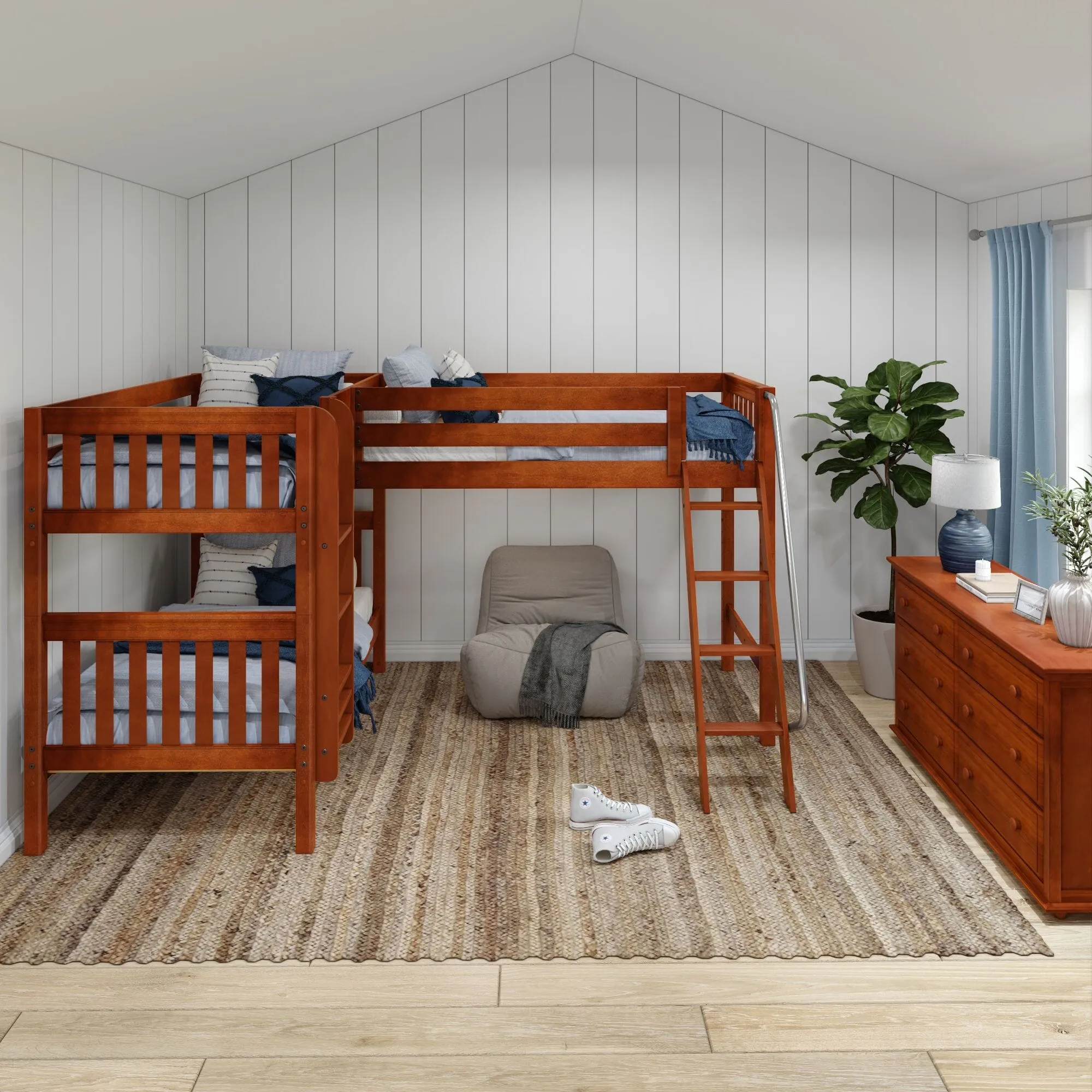 Twin Medium Corner Loft Bunk with Ladders