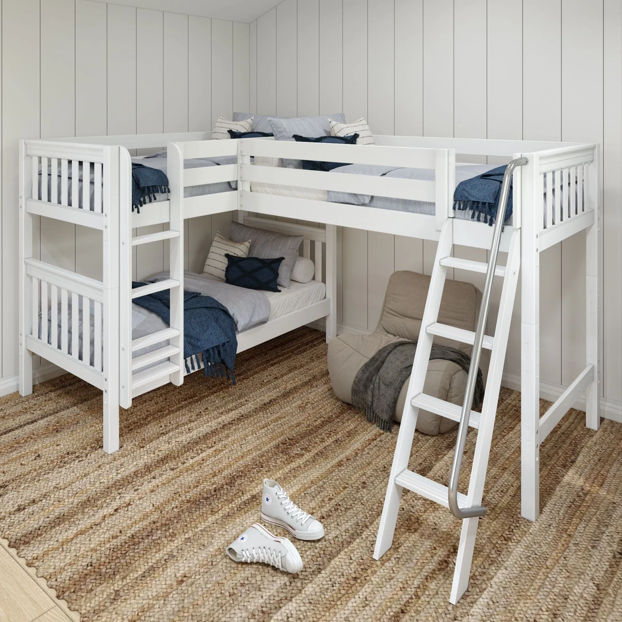 Twin Medium Corner Loft Bunk with Ladders