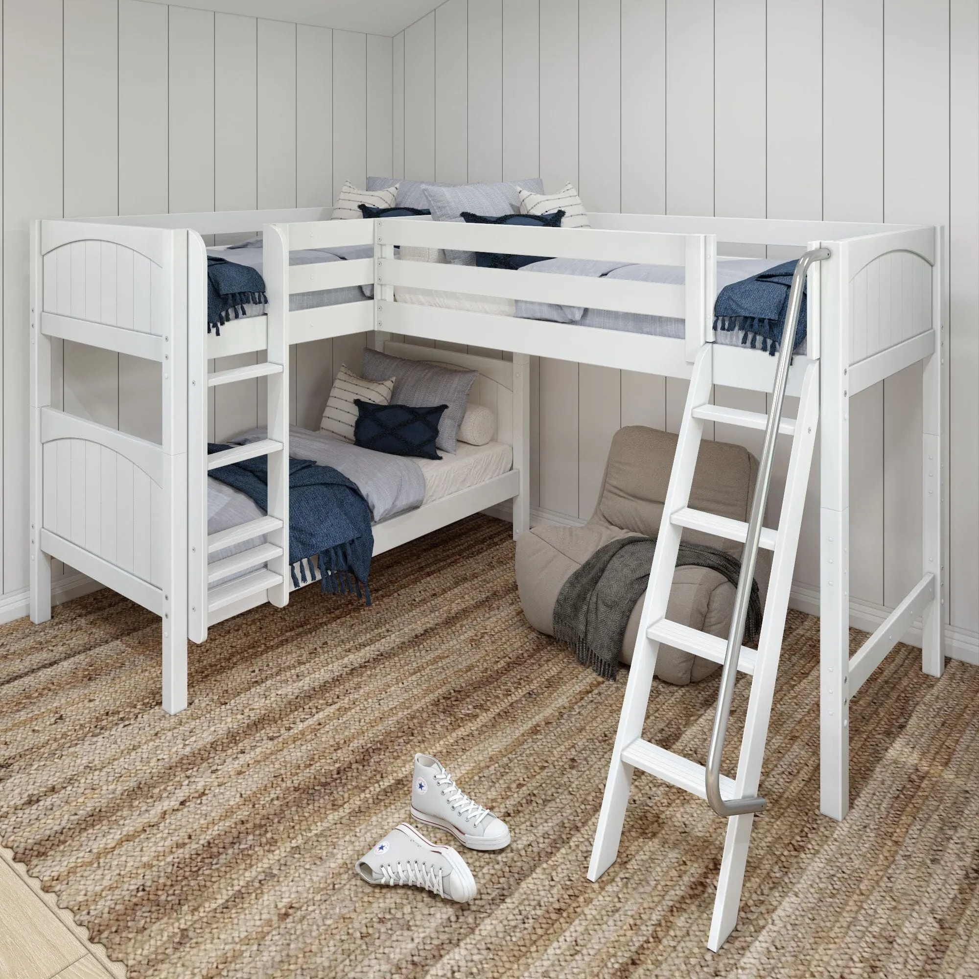 Twin Medium Corner Loft Bunk with Ladders