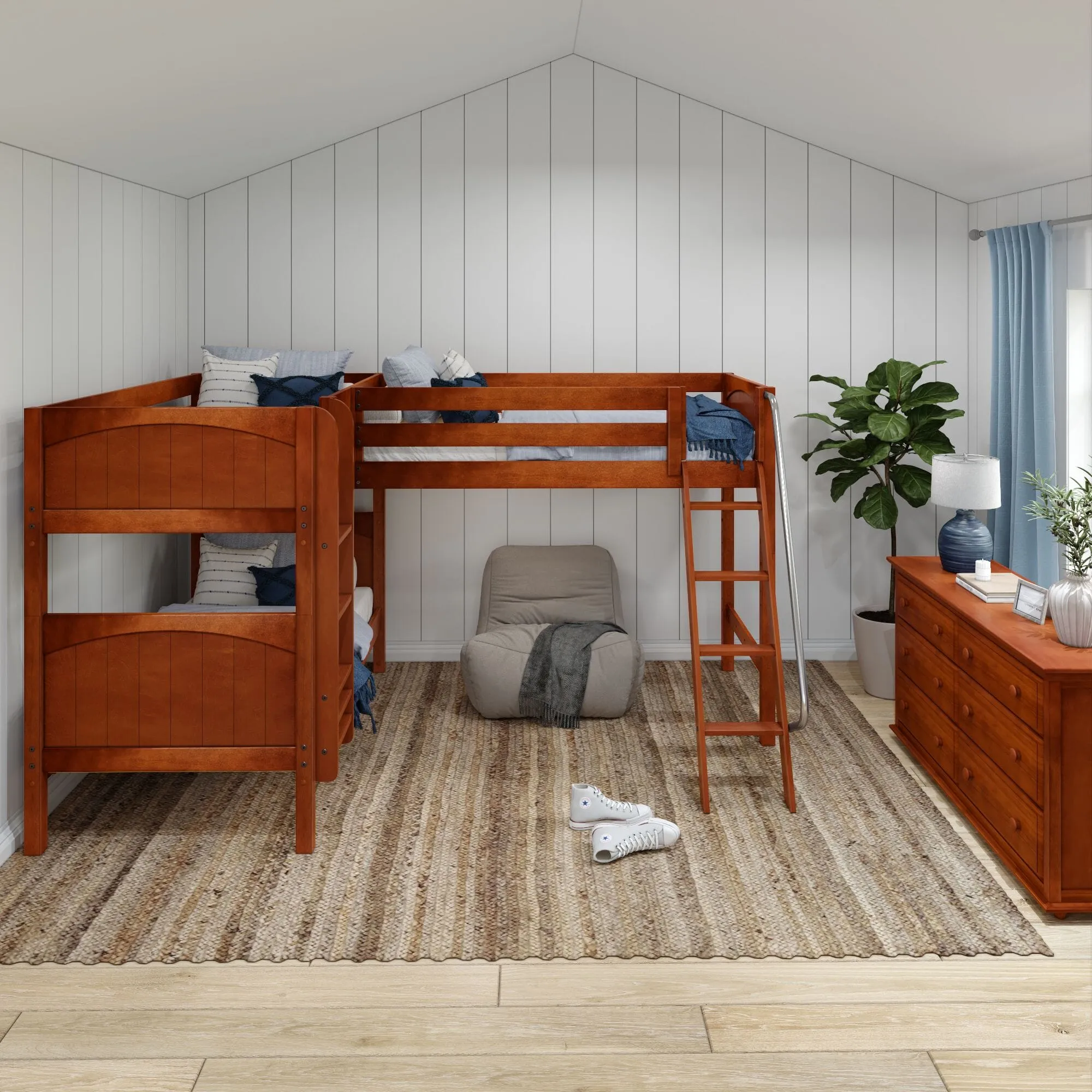 Twin Medium Corner Loft Bunk with Ladders