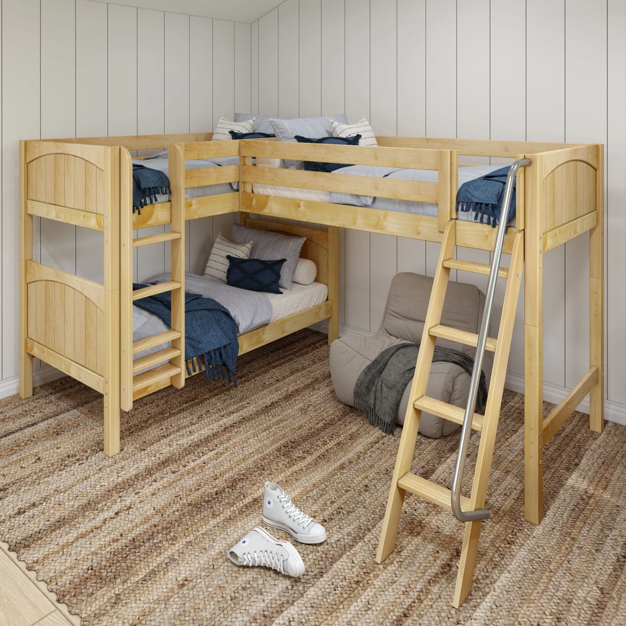 Twin Medium Corner Loft Bunk with Ladders