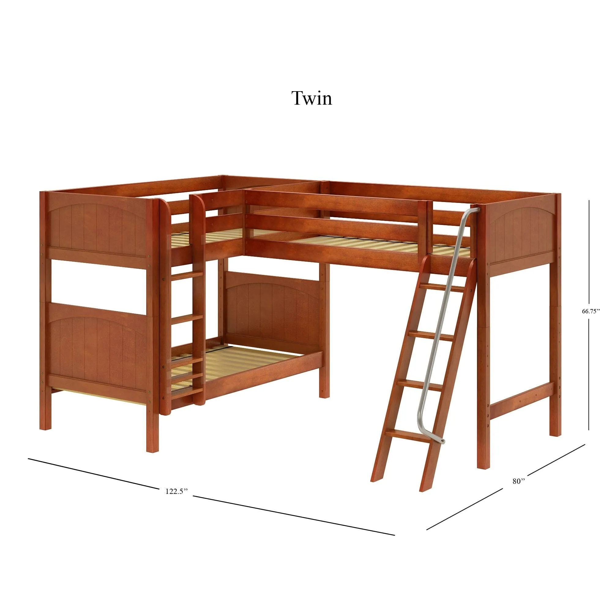 Twin Medium Corner Loft Bunk with Ladders