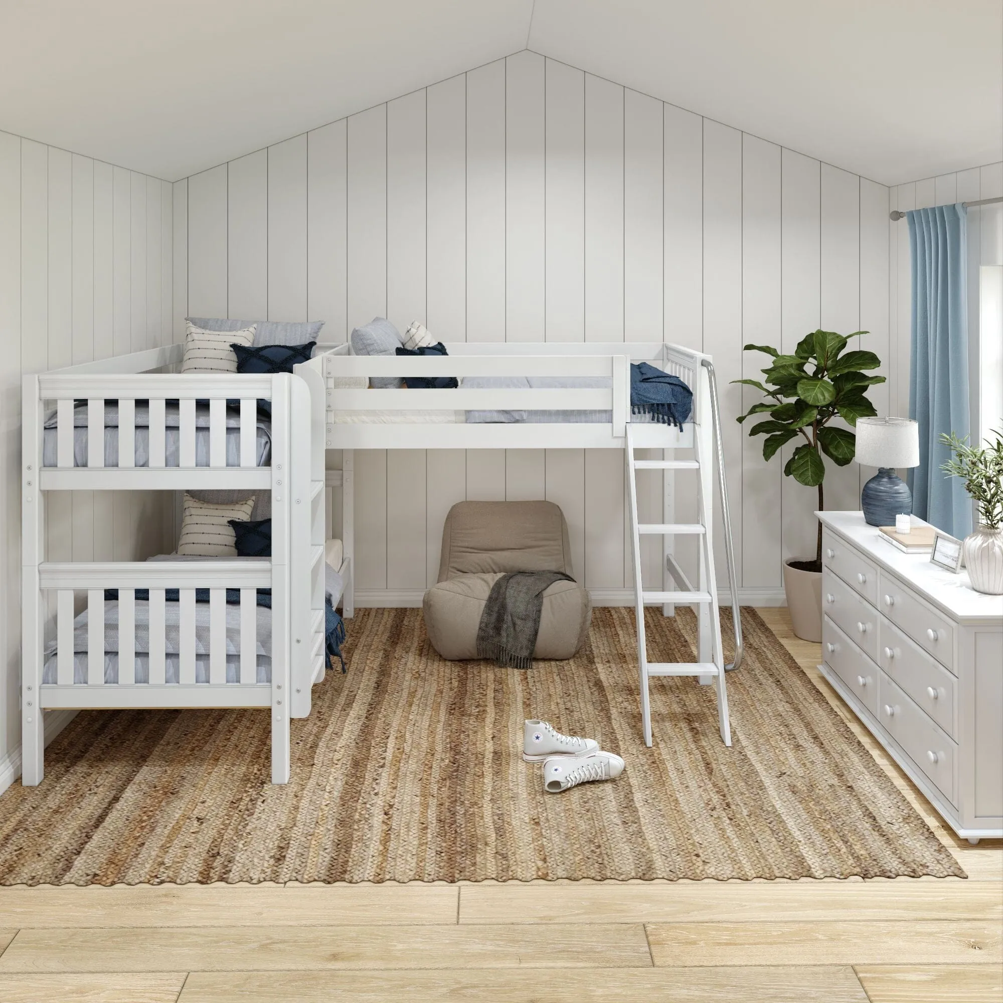 Twin Medium Corner Loft Bunk with Ladders