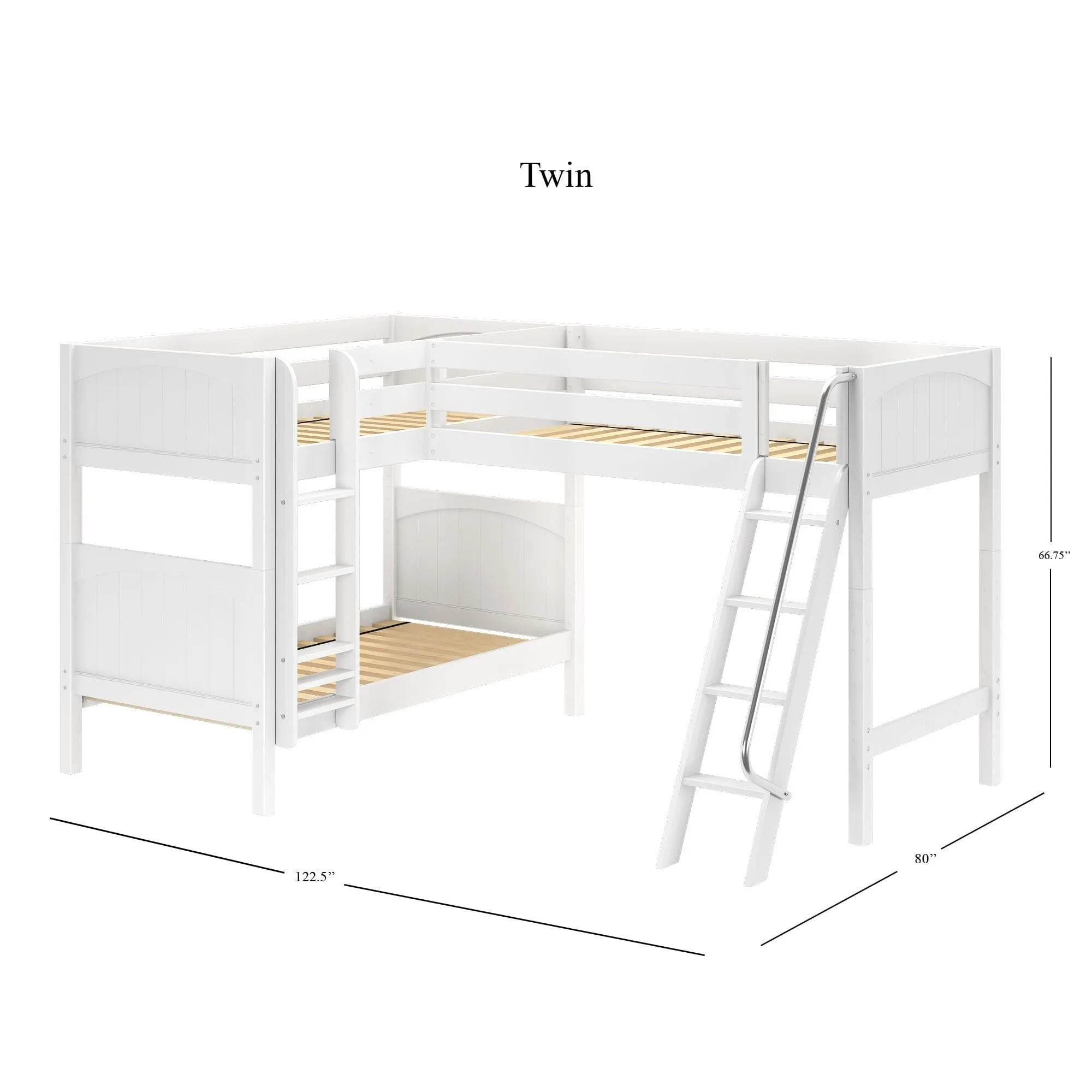 Twin Medium Corner Loft Bunk with Ladders