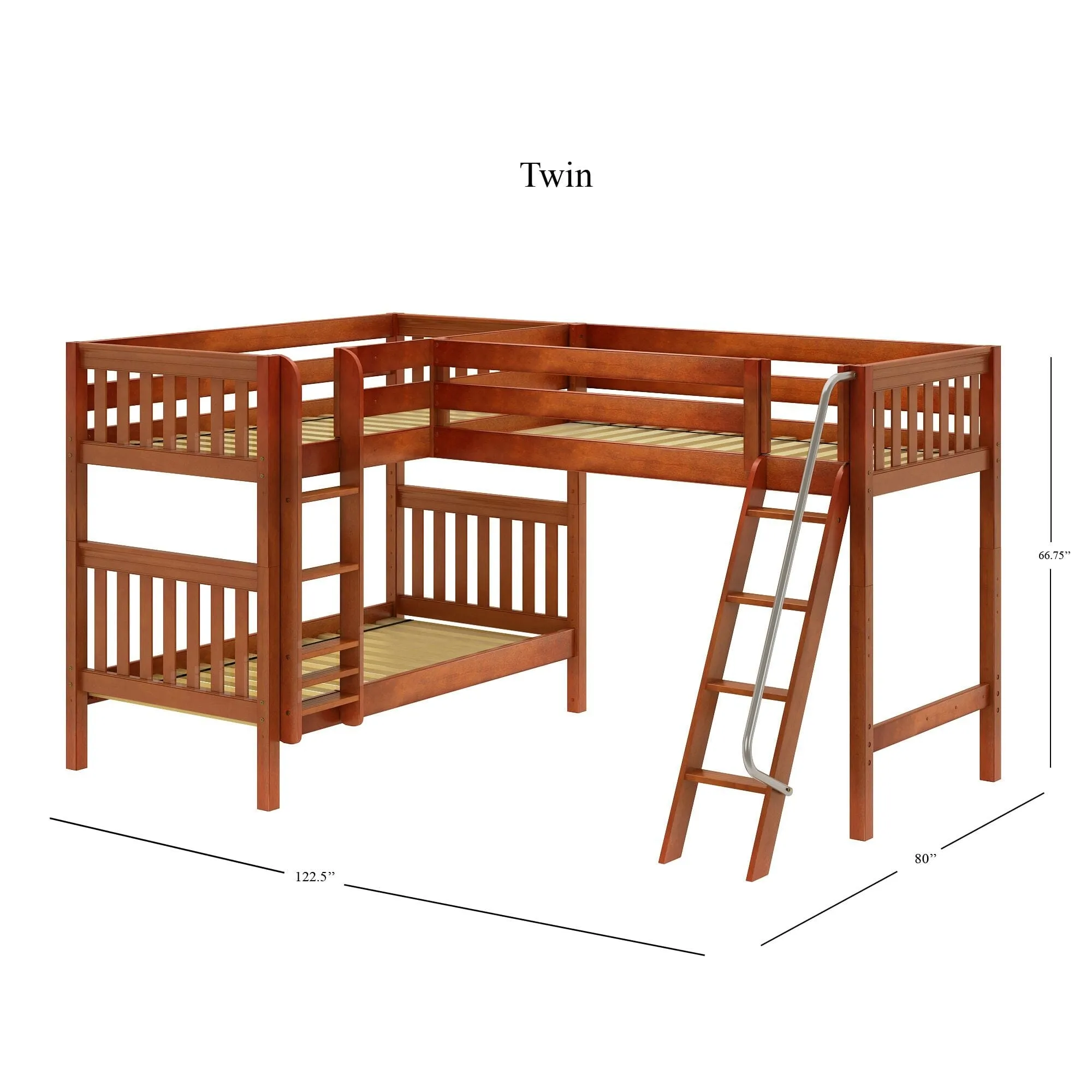 Twin Medium Corner Loft Bunk with Ladders