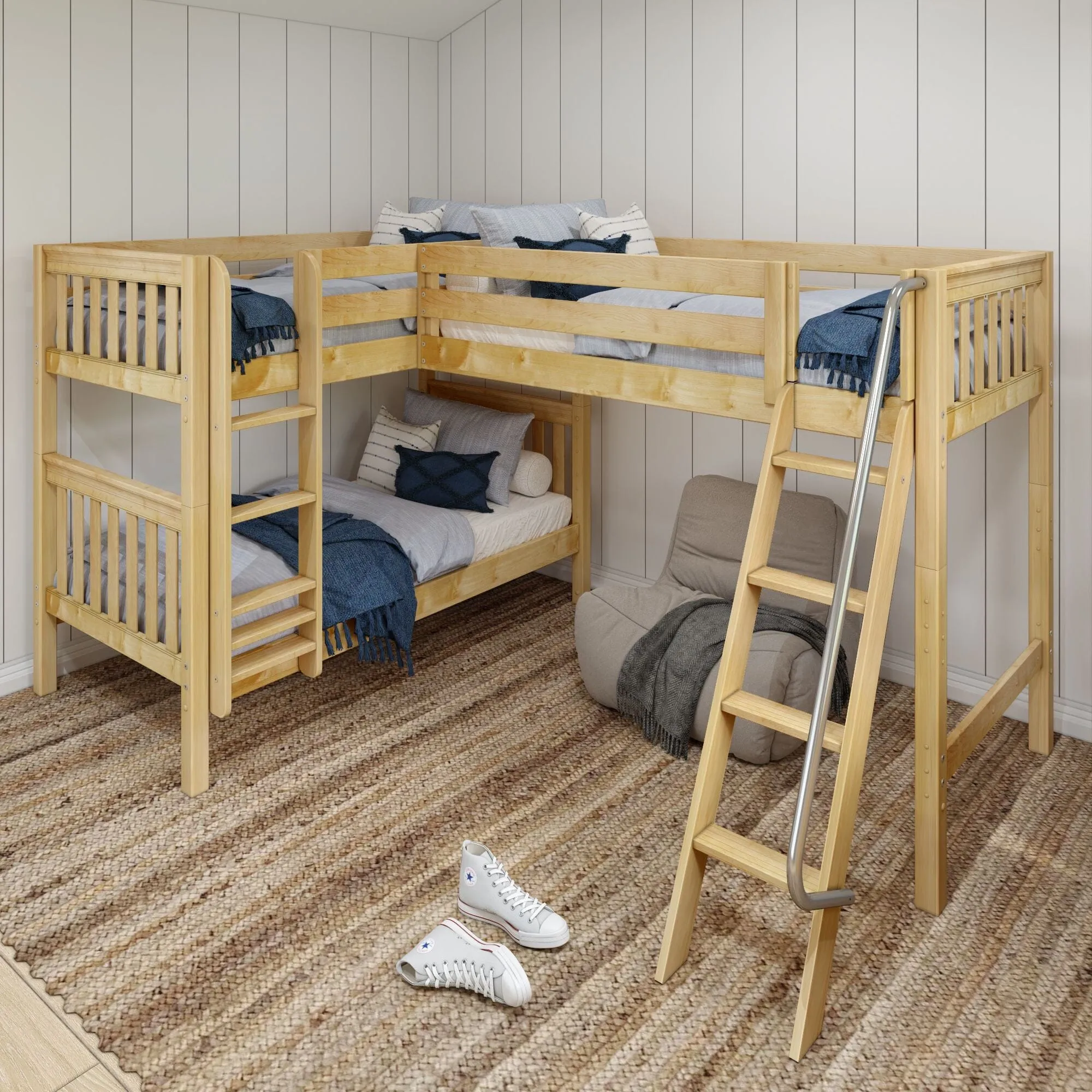 Twin Medium Corner Loft Bunk with Ladders