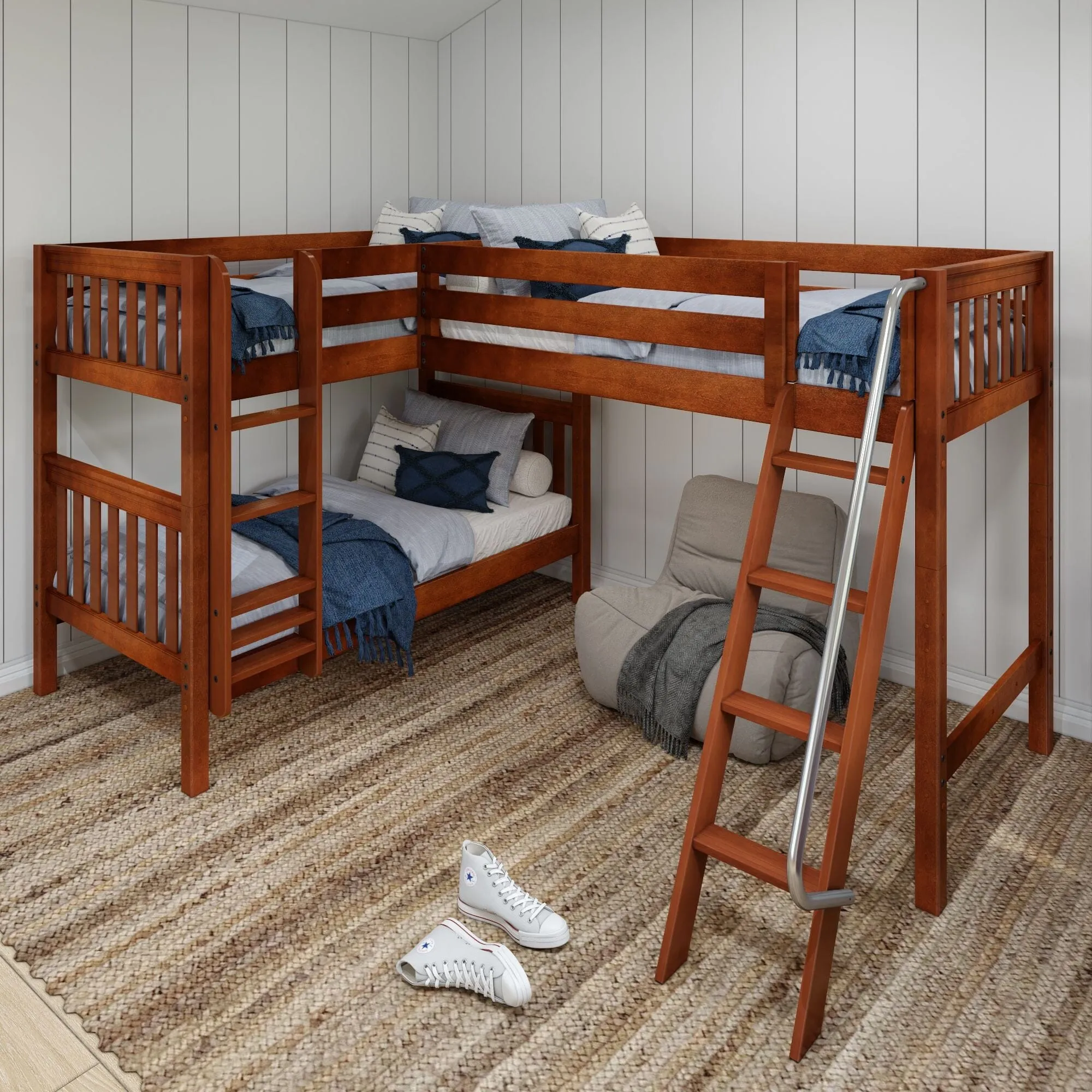 Twin Medium Corner Loft Bunk with Ladders