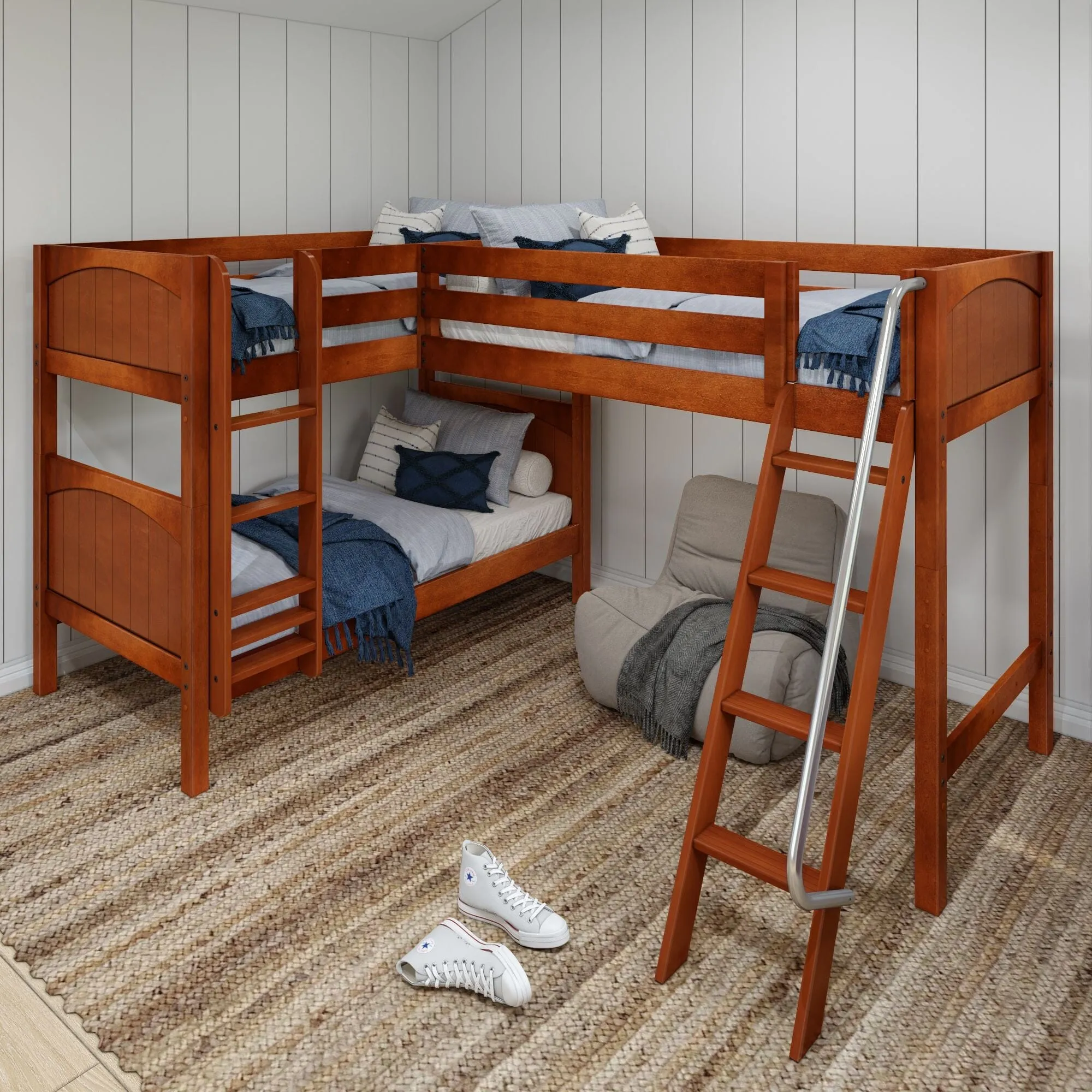 Twin Medium Corner Loft Bunk with Ladders