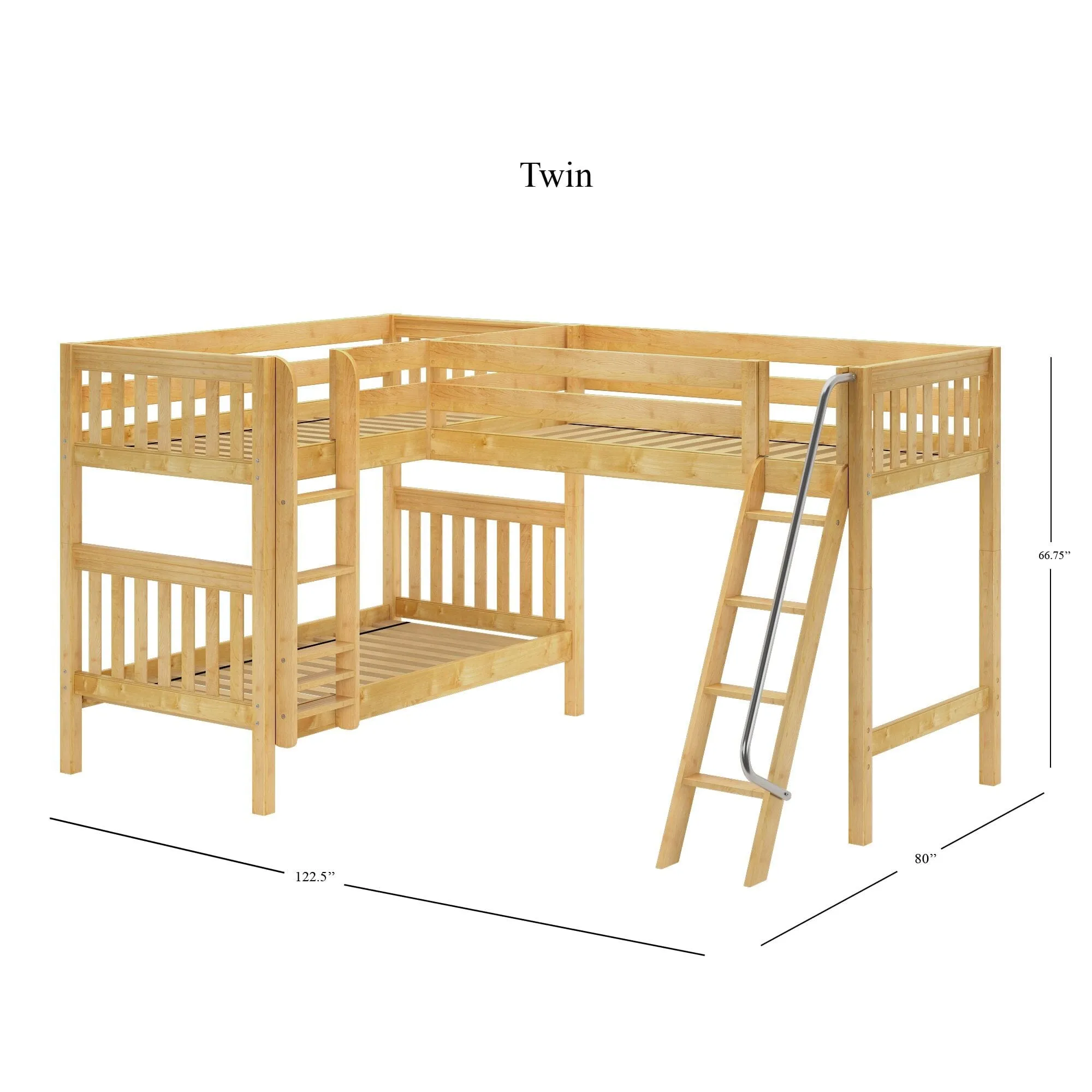 Twin Medium Corner Loft Bunk with Ladders