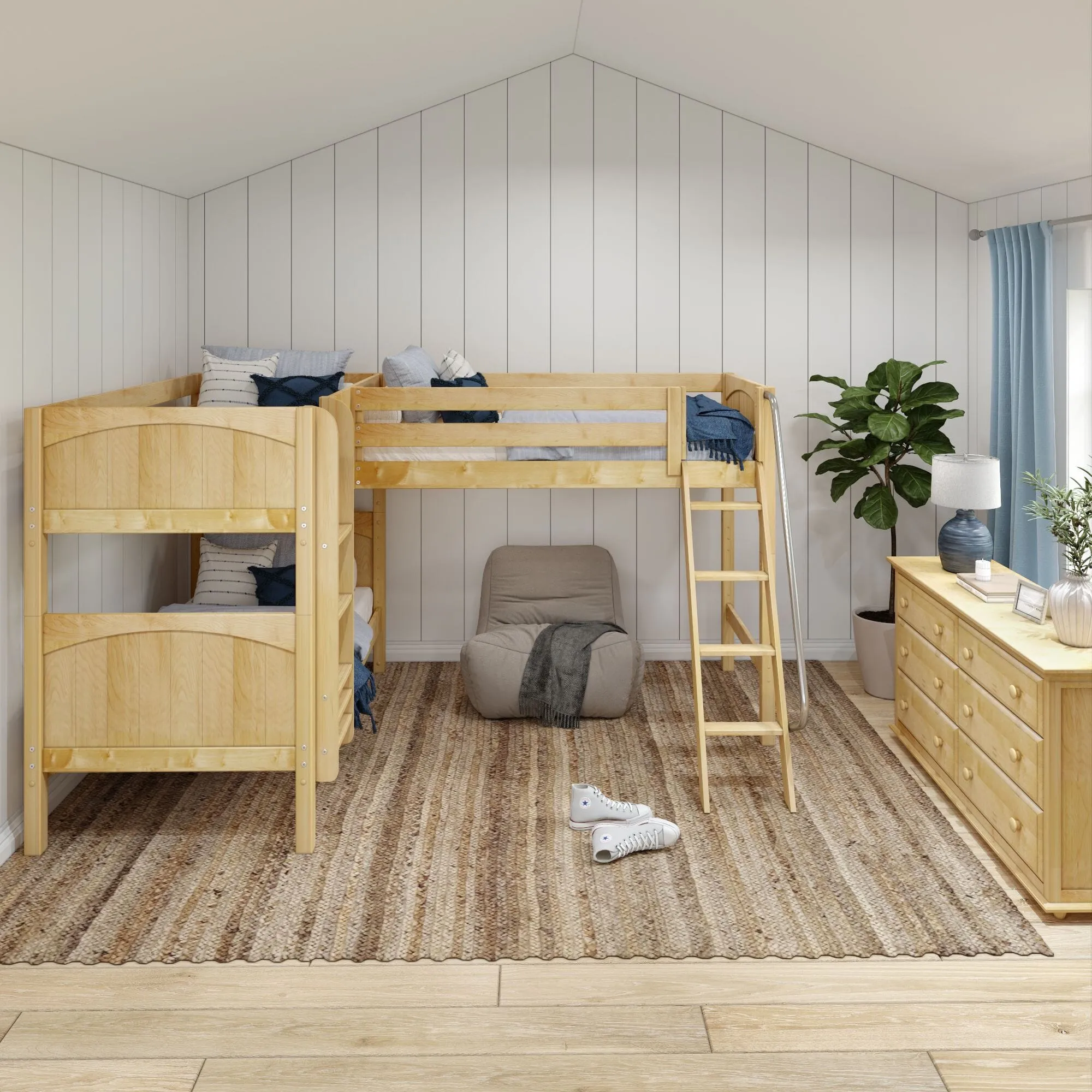 Twin Medium Corner Loft Bunk with Ladders
