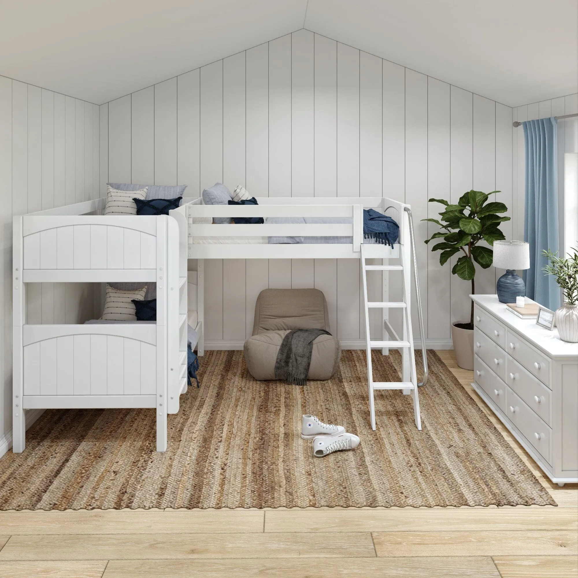 Twin Medium Corner Loft Bunk with Ladders