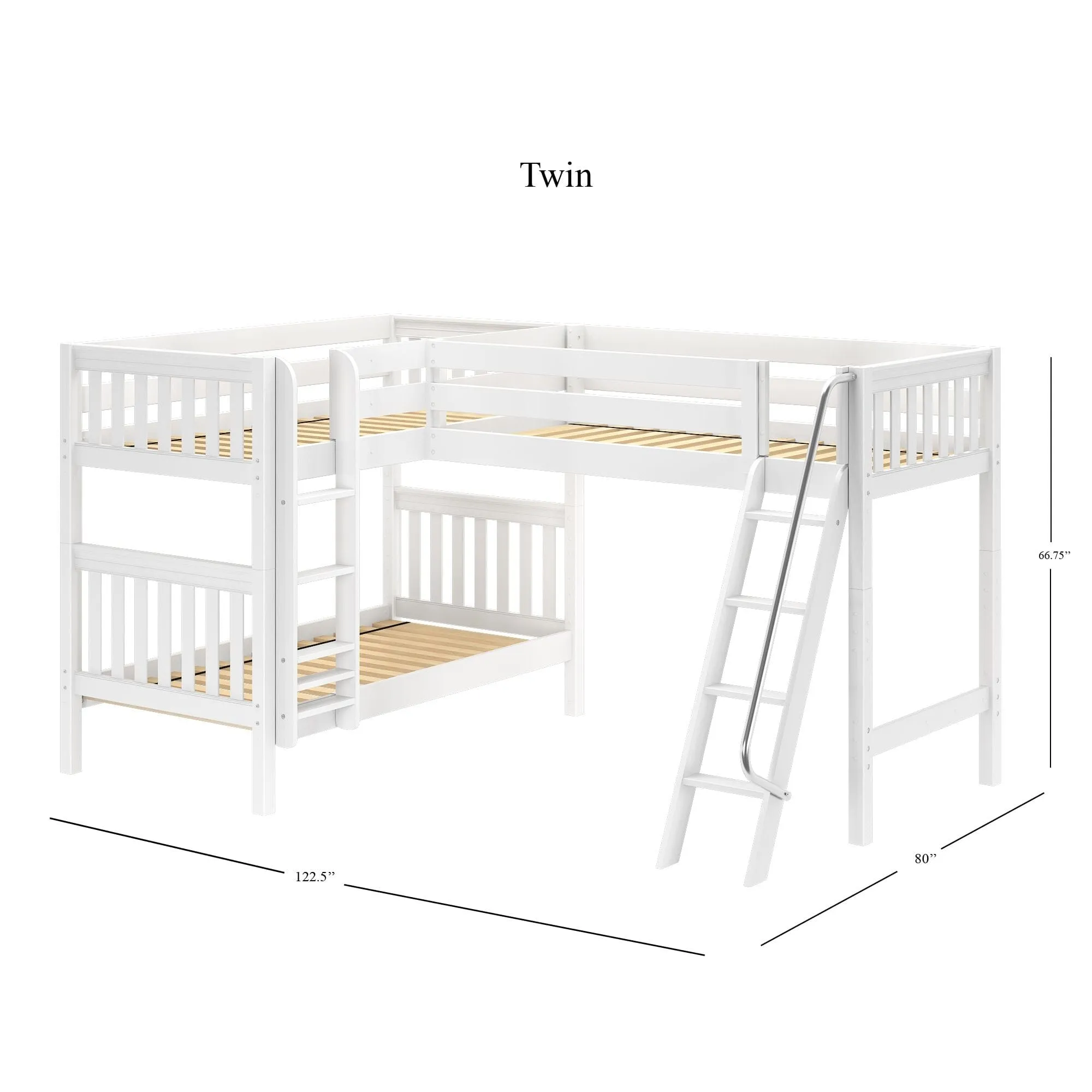 Twin Medium Corner Loft Bunk with Ladders