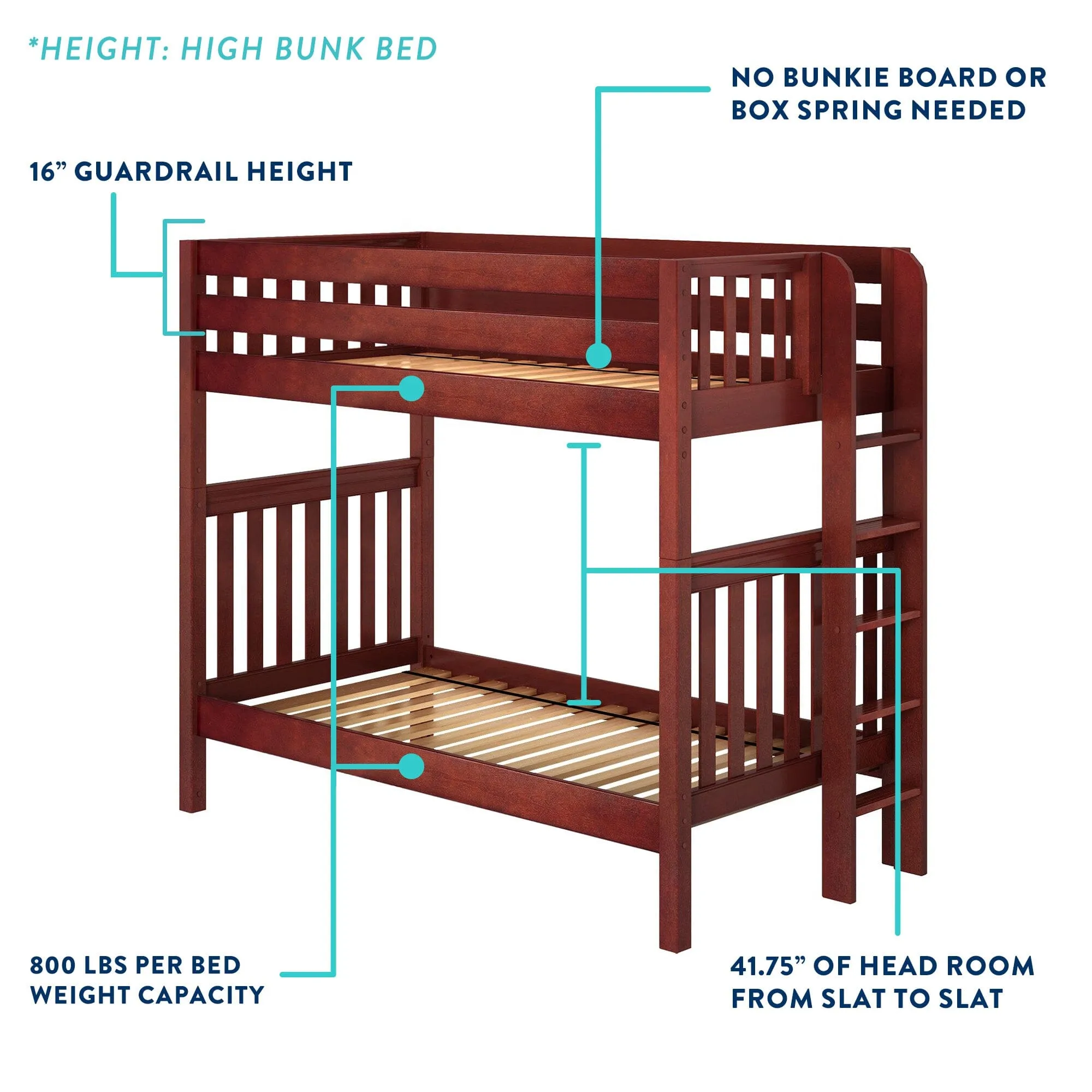 Twin over Full High Bunk Bed with Stairs