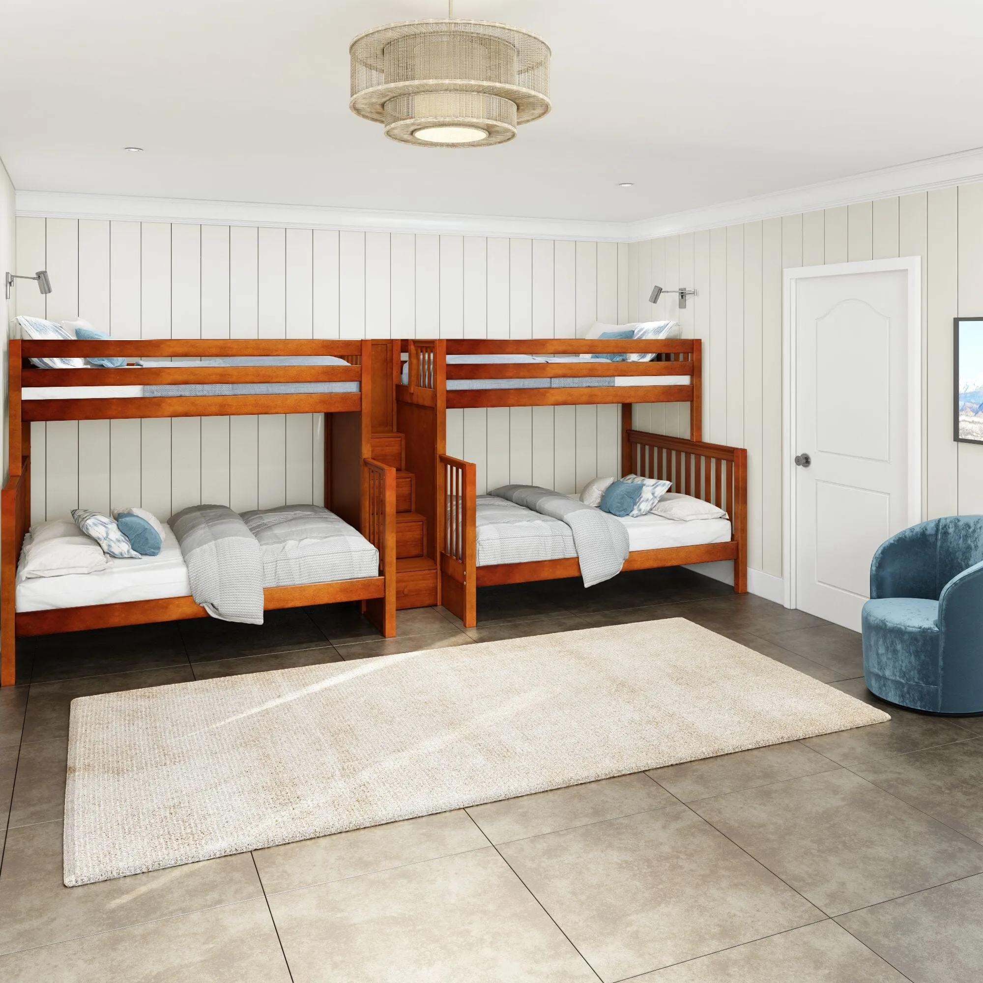 Twin XL over Queen High Quad Bunk with Stairs in Middle
