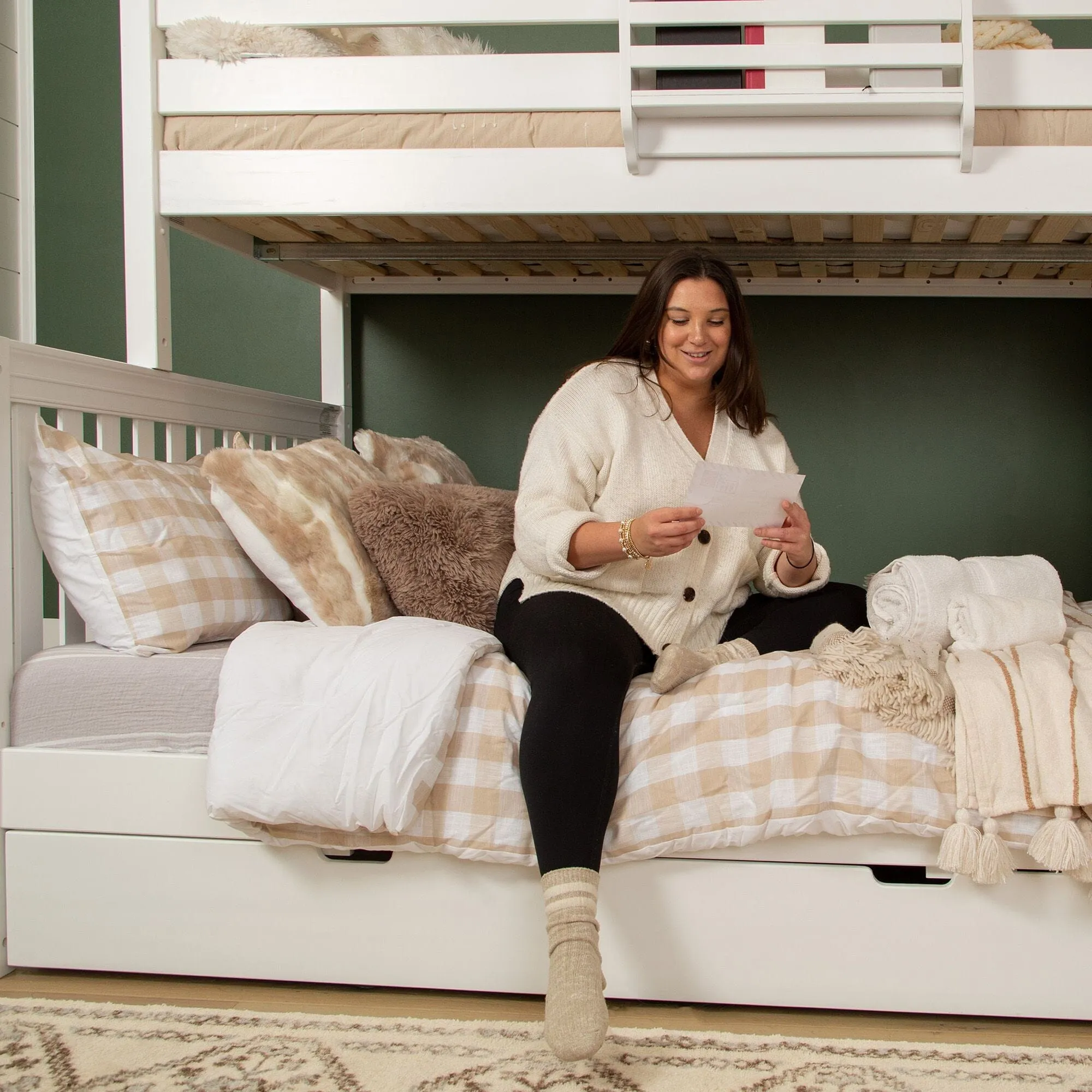 Twin XL over Queen High Quad Bunk with Stairs in Middle