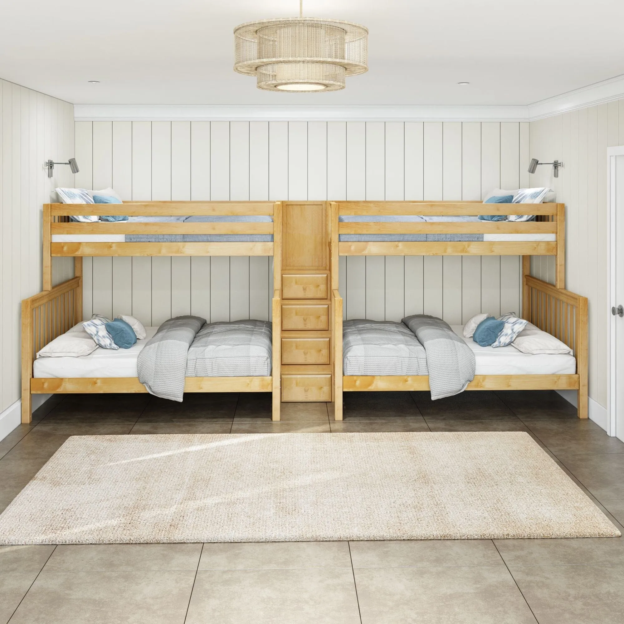 Twin XL over Queen High Quad Bunk with Stairs in Middle