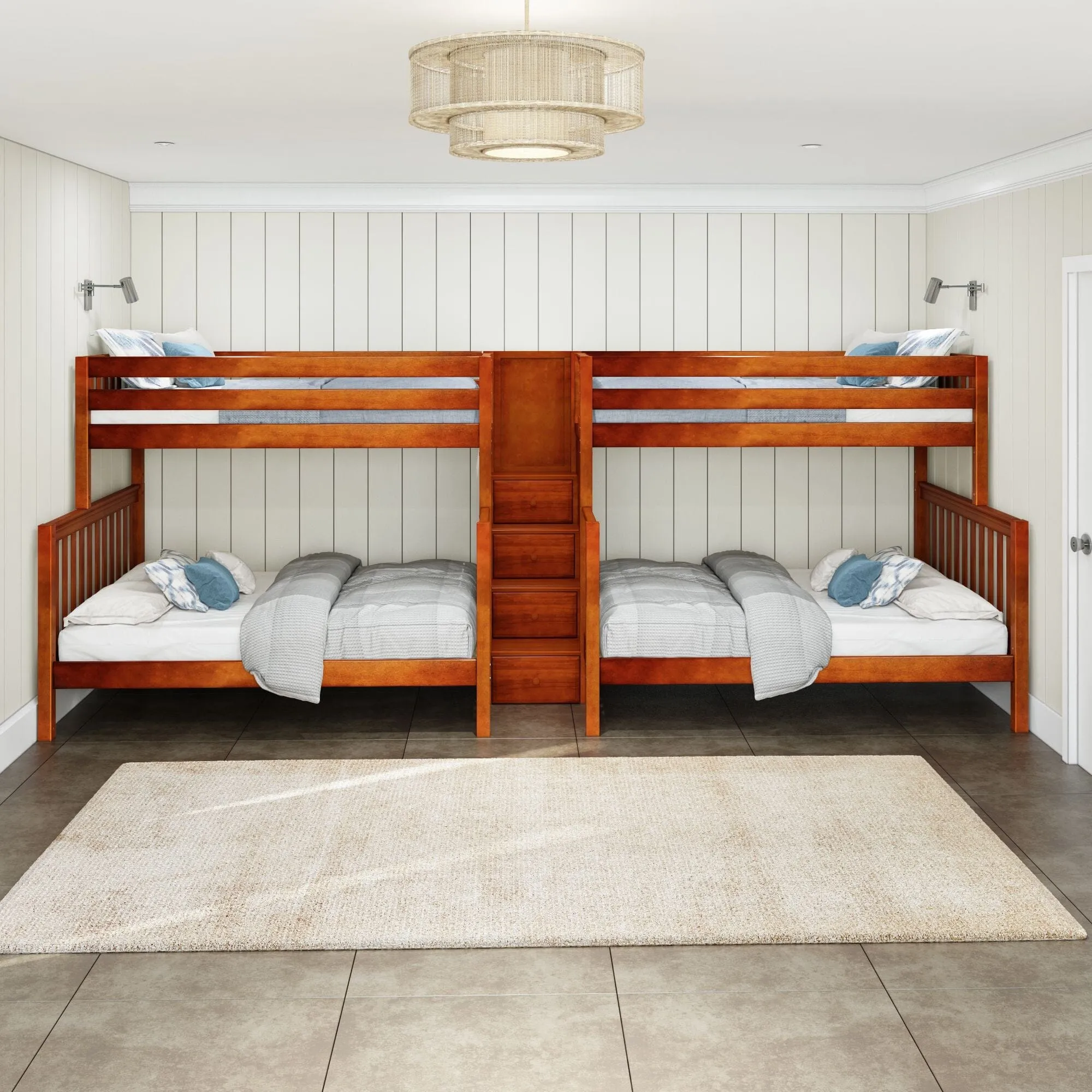 Twin XL over Queen High Quad Bunk with Stairs in Middle