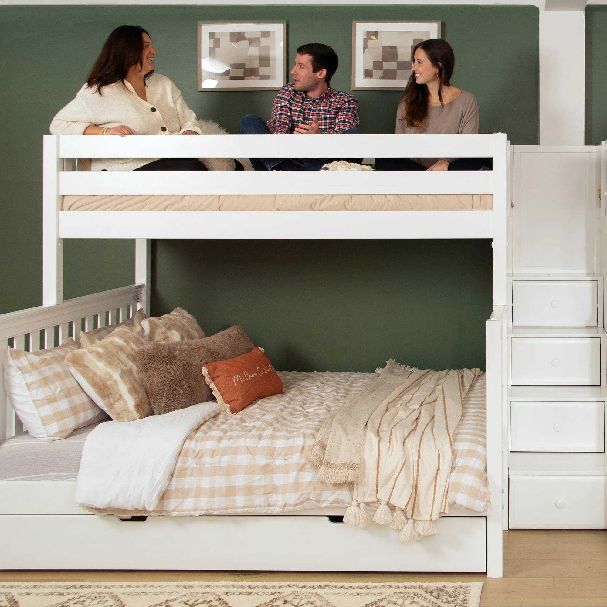 Twin XL over Queen High Quad Bunk with Stairs in Middle
