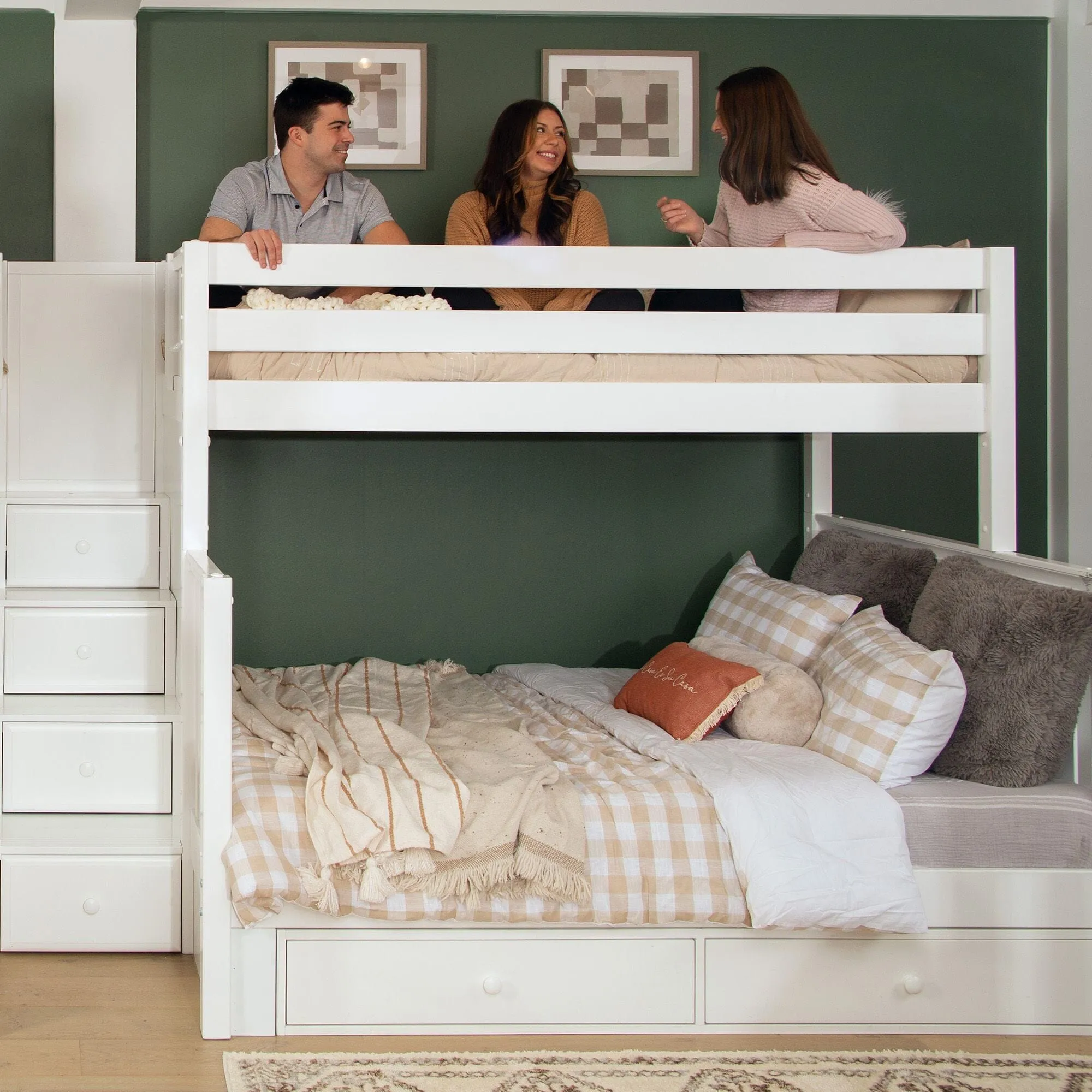 Twin XL over Queen High Quad Bunk with Stairs in Middle