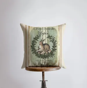 Vintage French Rabbit Design Pillow Cover | Farmhouse Decor | Home Décor | Rabbit Art | Throw Pillows | Decorative Pillows | Room Decor
