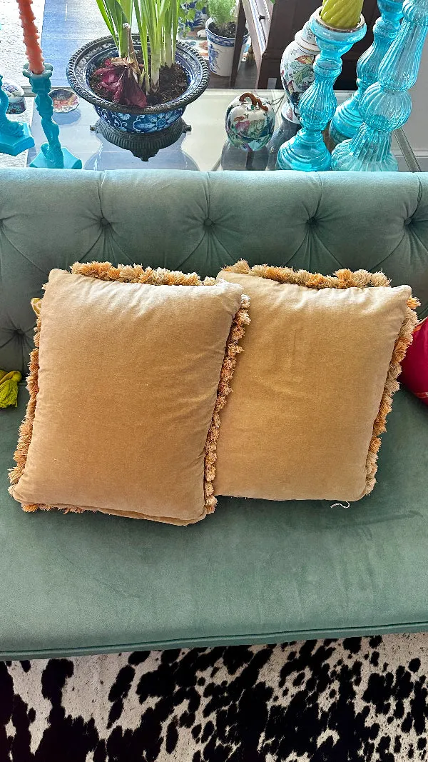 Vintage Needlepoint Pillows, Single or Pair, Tassel fringe, Florals in Chinoiserie Pots