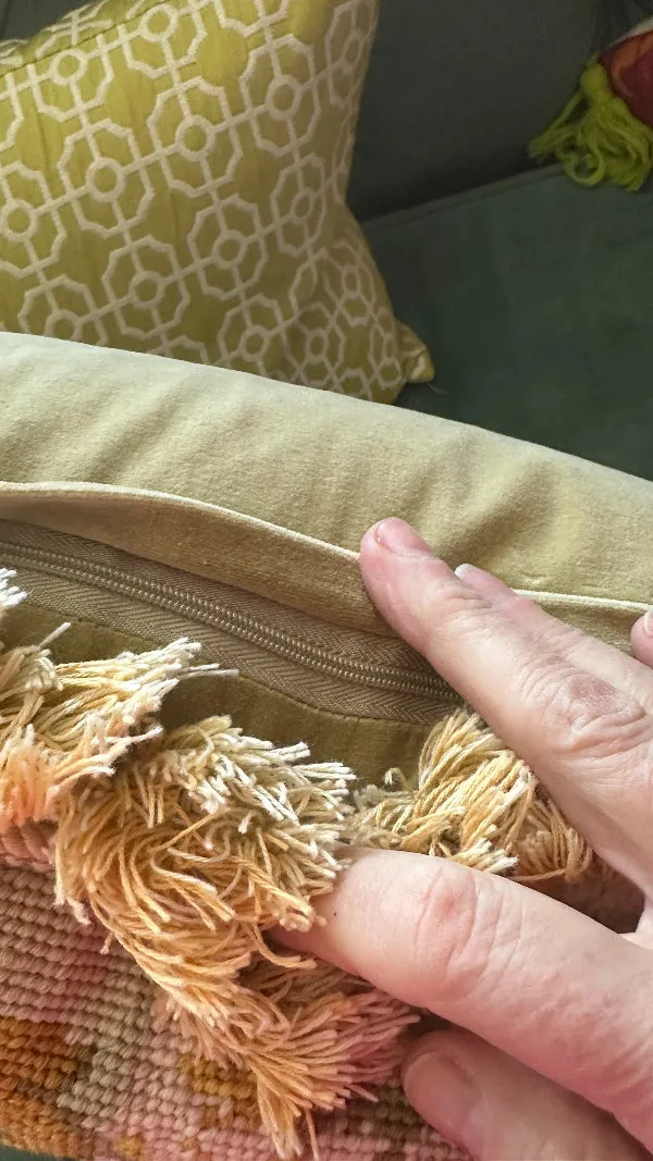 Vintage Needlepoint Pillows, Single or Pair, Tassel fringe, Florals in Chinoiserie Pots